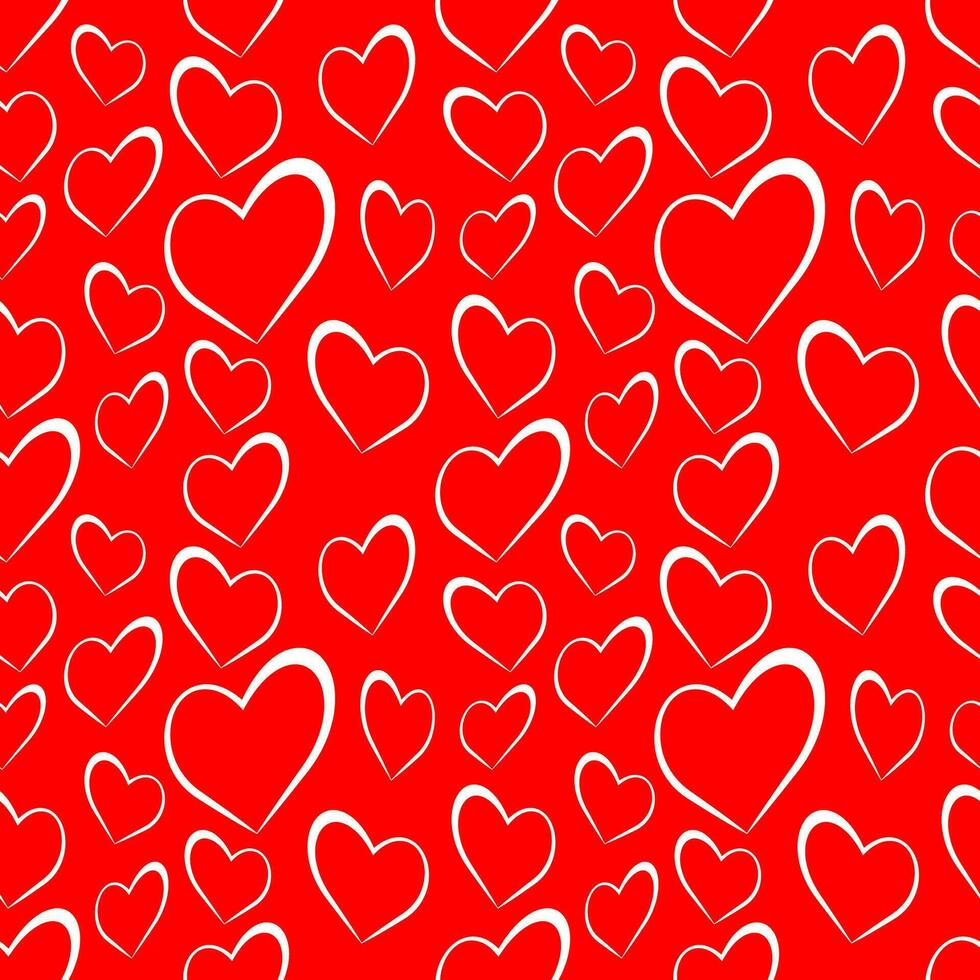 vit kärlek hjärta med skisse stil i röd Färg bakgrund. sömlös mönster design mall vektor