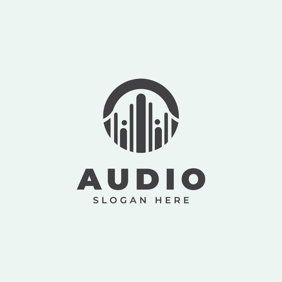 Audio- Logo Design, im einfarbig, eben Stil, schwarz und Weiß vektor