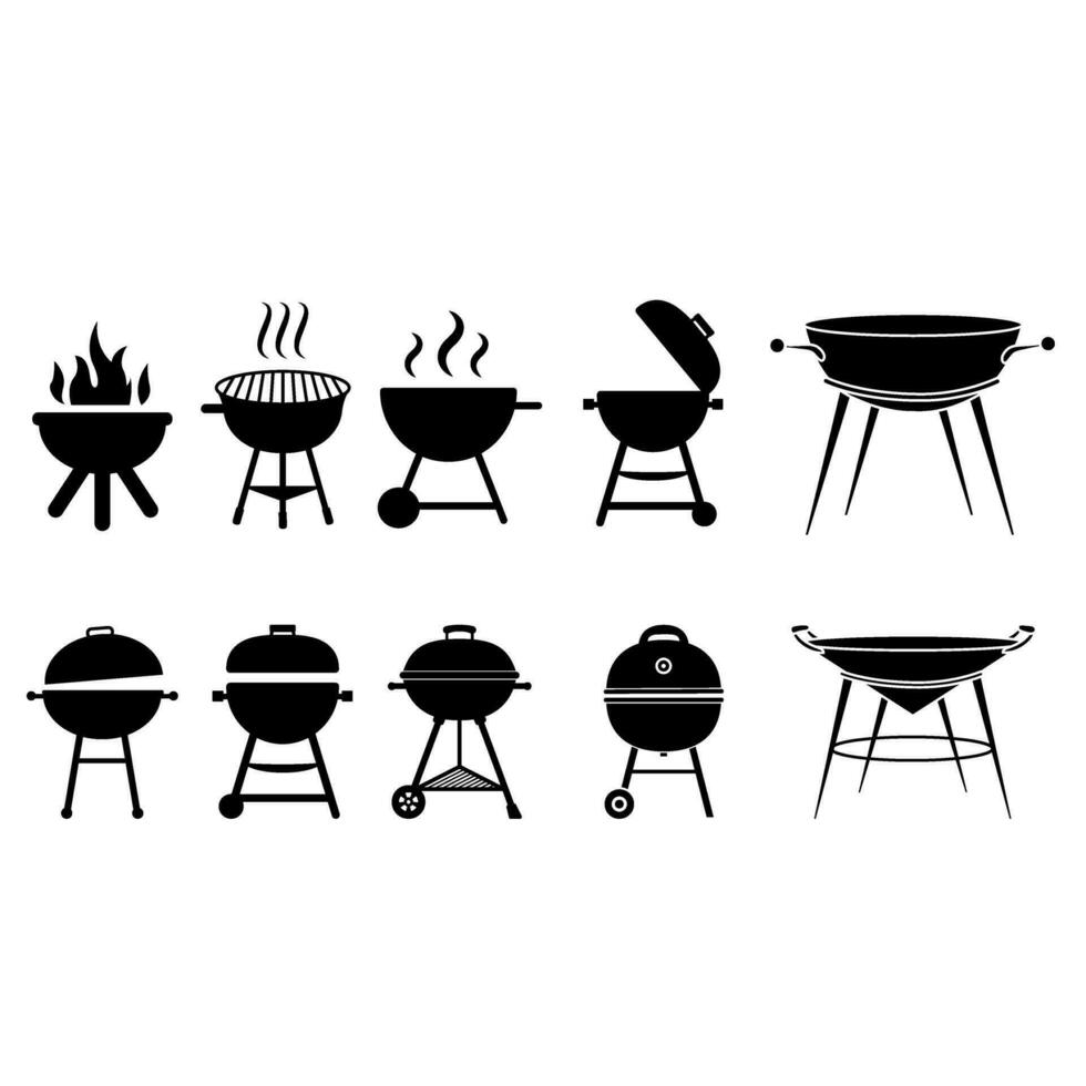 Grill Symbol Vektor Satz. Grill Illustration Zeichen Sammlung. Picknick Symbol oder Logo.