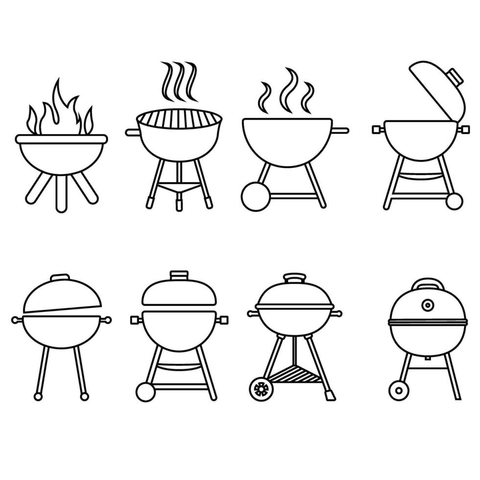 bbq ikon vektor uppsättning. grill illustration tecken samling. picknick symbol eller logotyp.