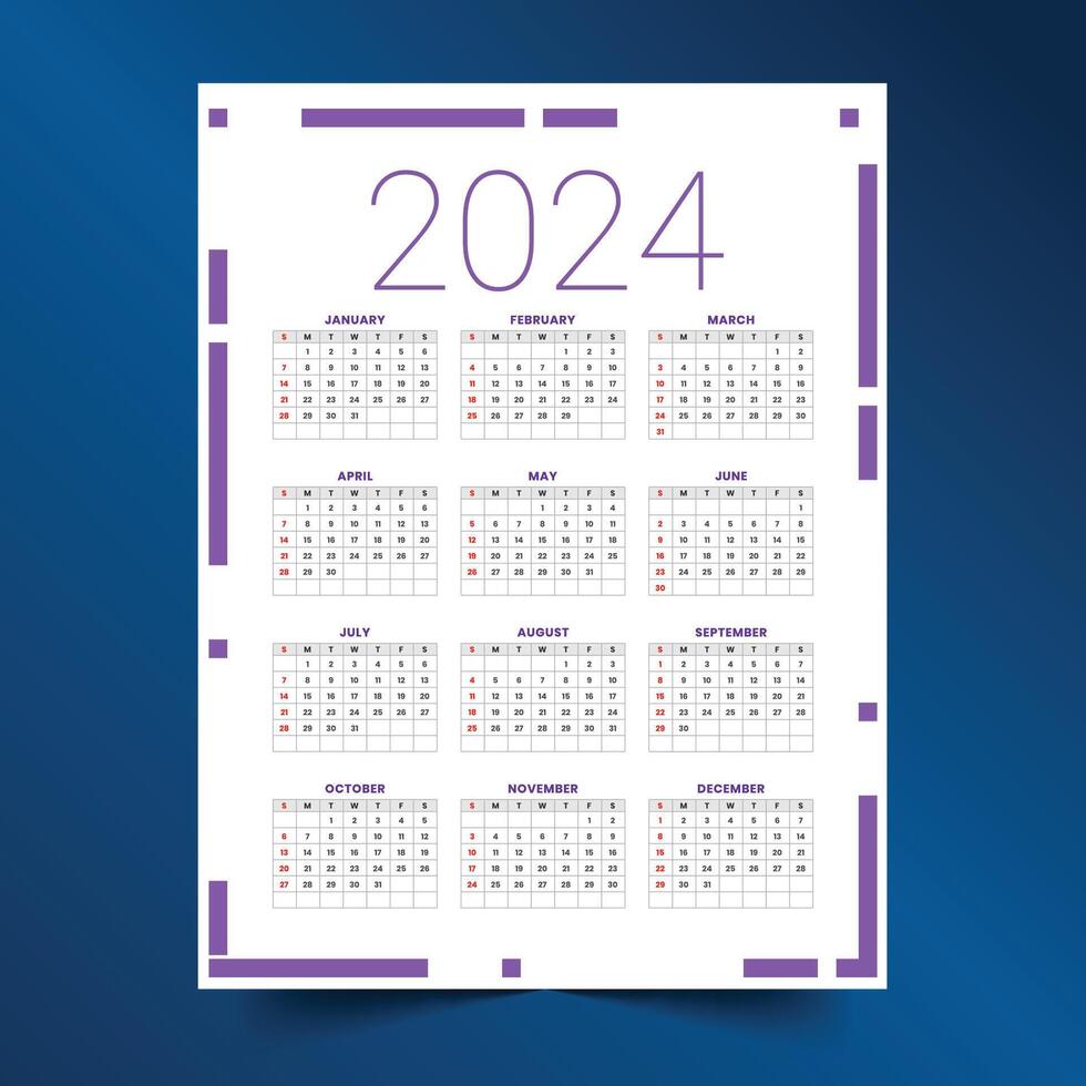 kreativ 2024 ny år kalender layout organisera tid och uppgifter vektor