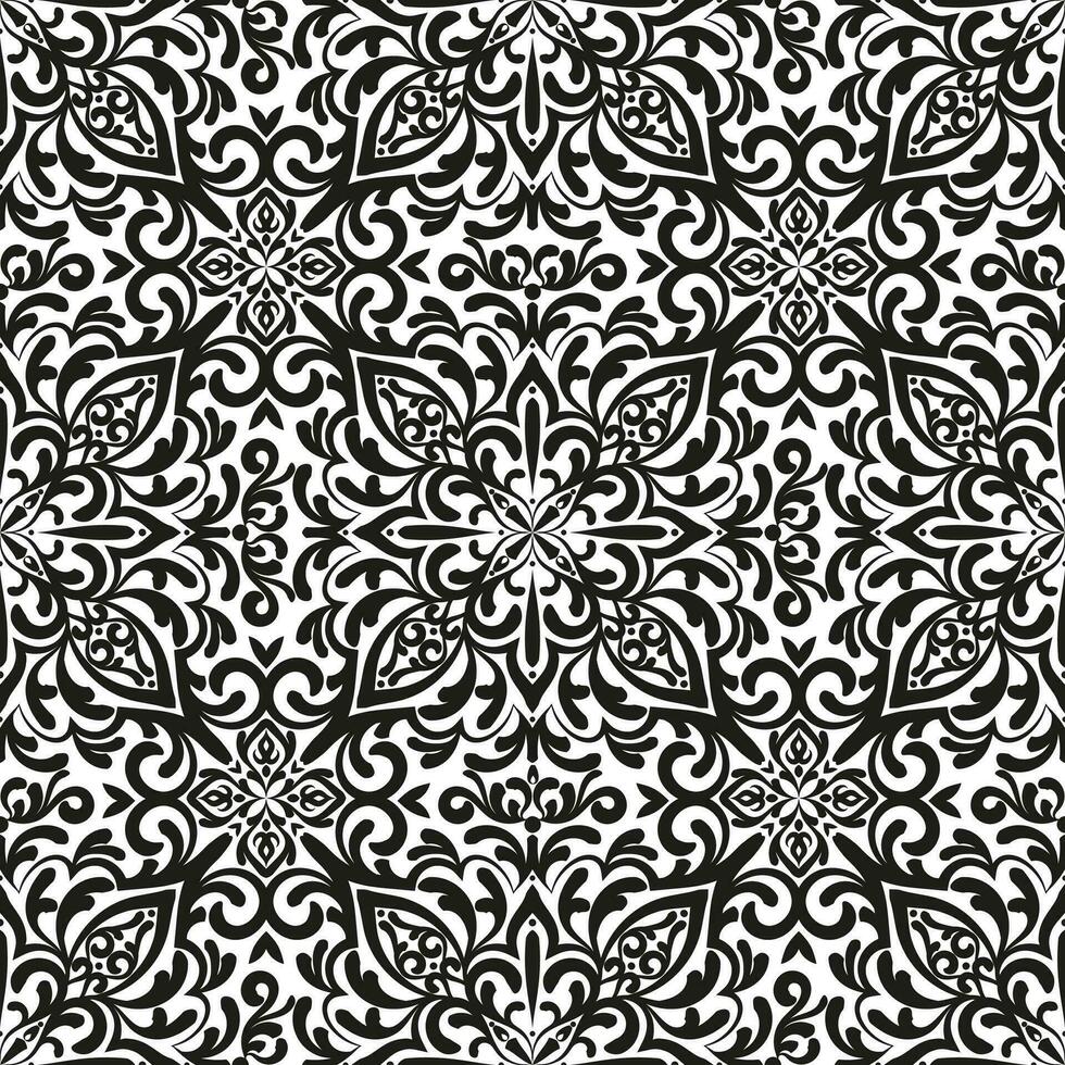 damast- sömlös mönster. kunglig ändlös bakgrund för tapet, tyg, omslag, textil. svart ornament på en transparent bakgrund vektor