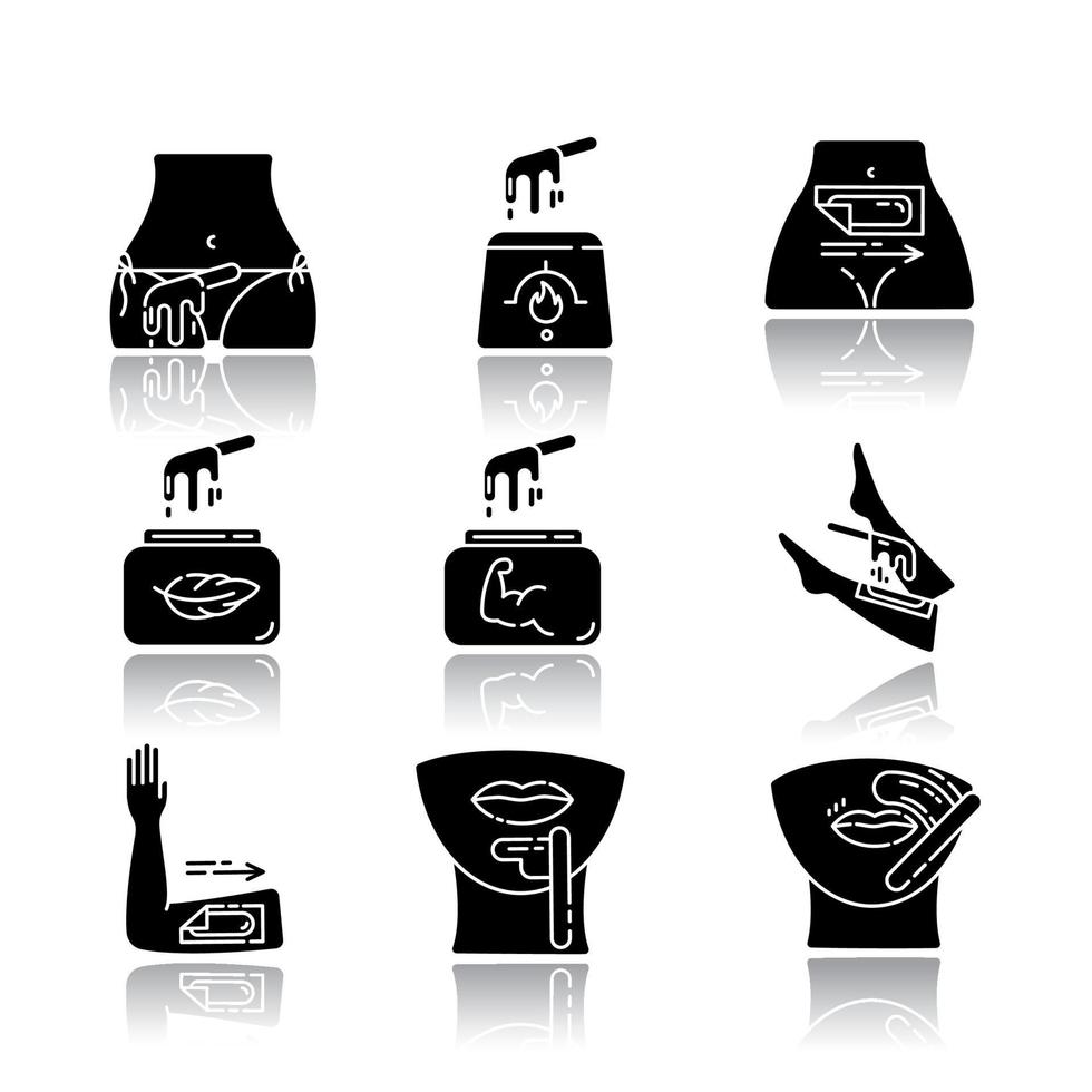 Wachsen Schlagschatten schwarze Glyphe Icons Set vektor