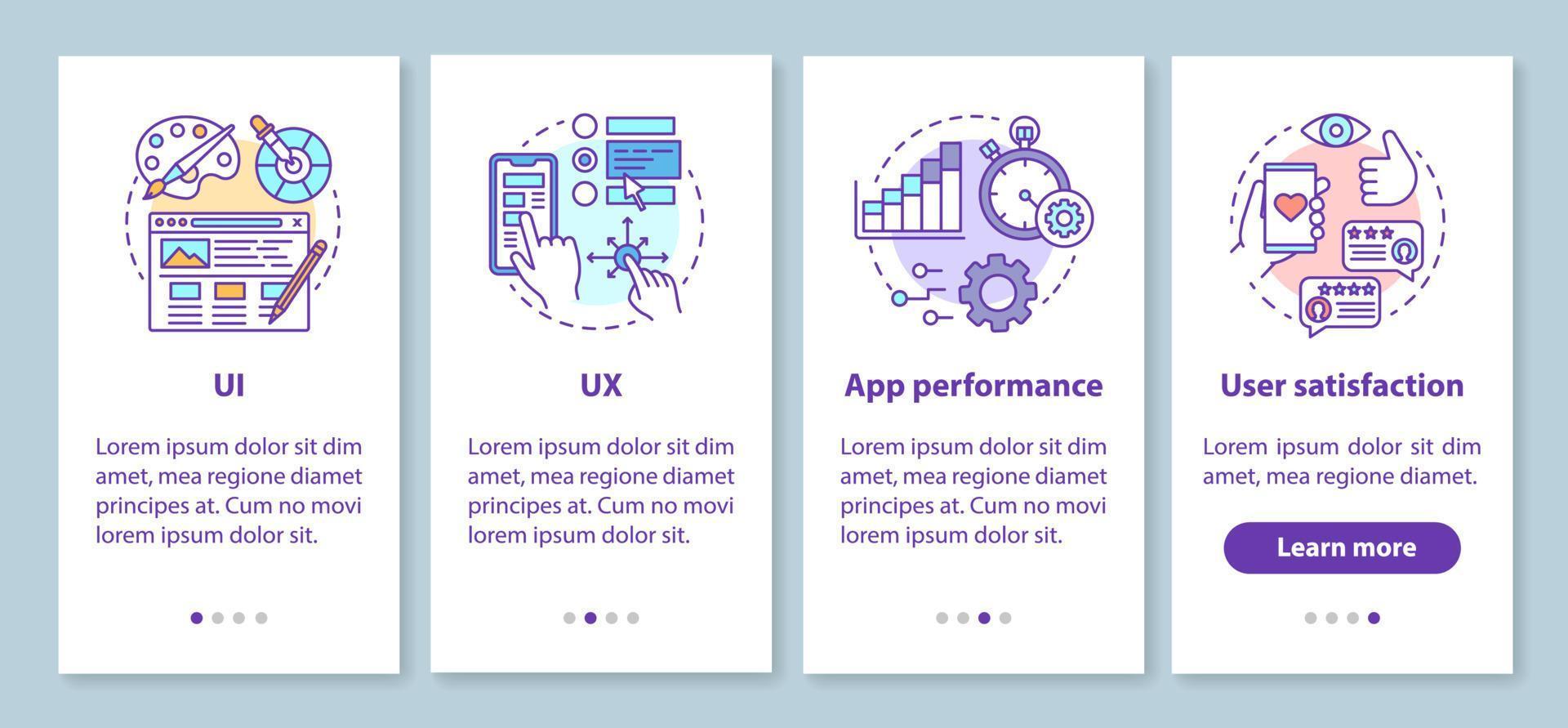 Softwareentwicklung Onboarding mobiler App-Seitenbildschirm mit linearen Konzepten vektor