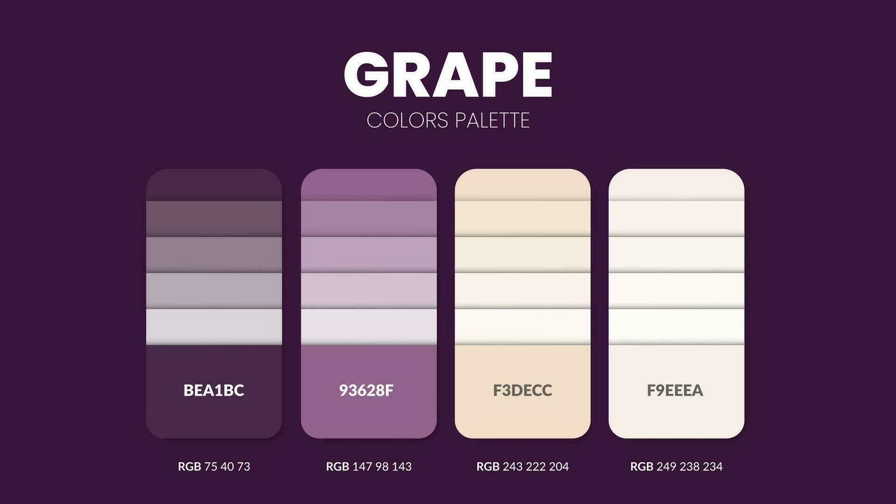 Färg palett i lila vindruvor Färg tema samlingar. Färg inspiration eller Färg Diagram med koder siffra. Färg kombination uppsättning av rgb. färger för grafisk design, konst, mode, eller webb design. vektor