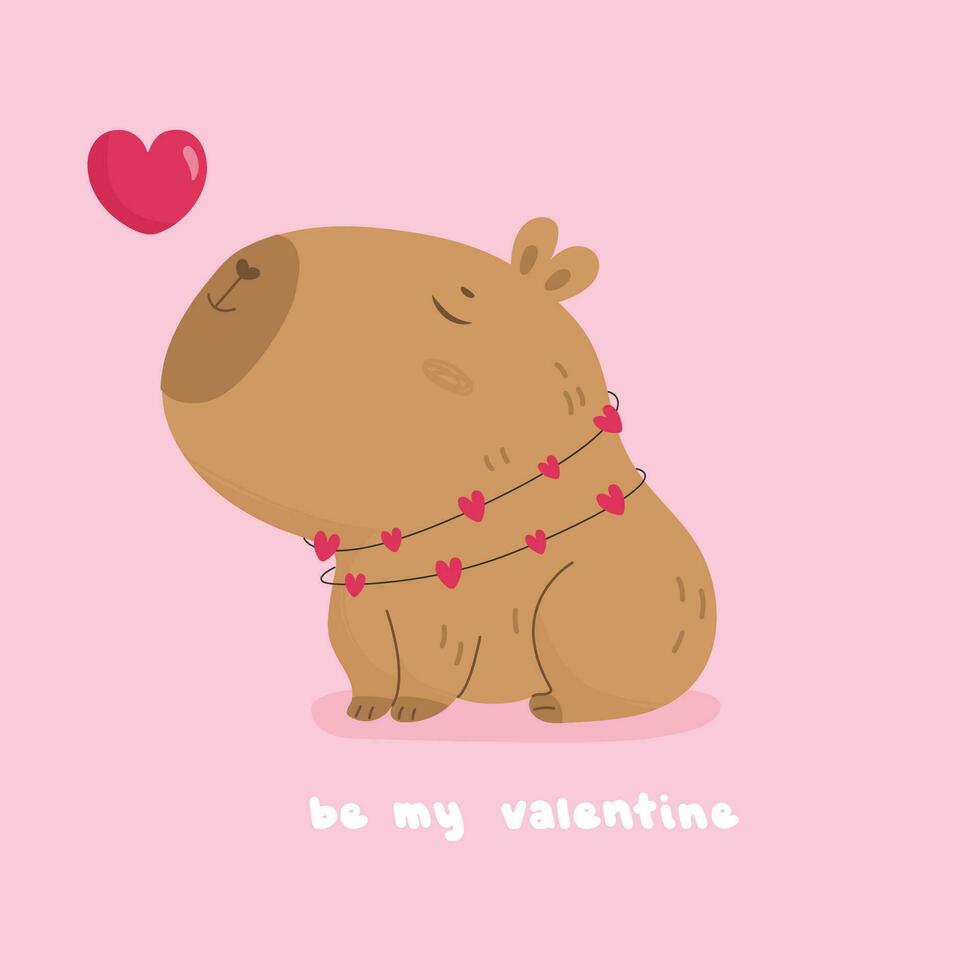 valentine dag kort med söt härlig capybara vektor