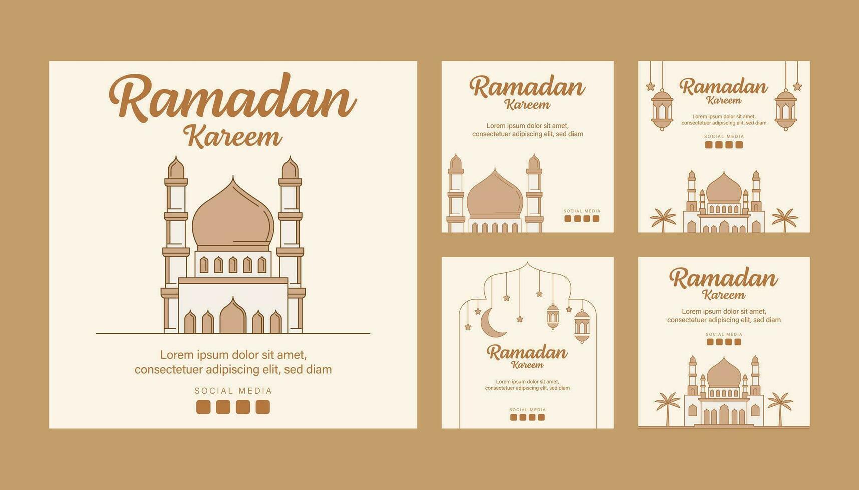 Ramadan Vektor Linie Kunst oder Monoline Stil instagram Post Vorlage Sammlung