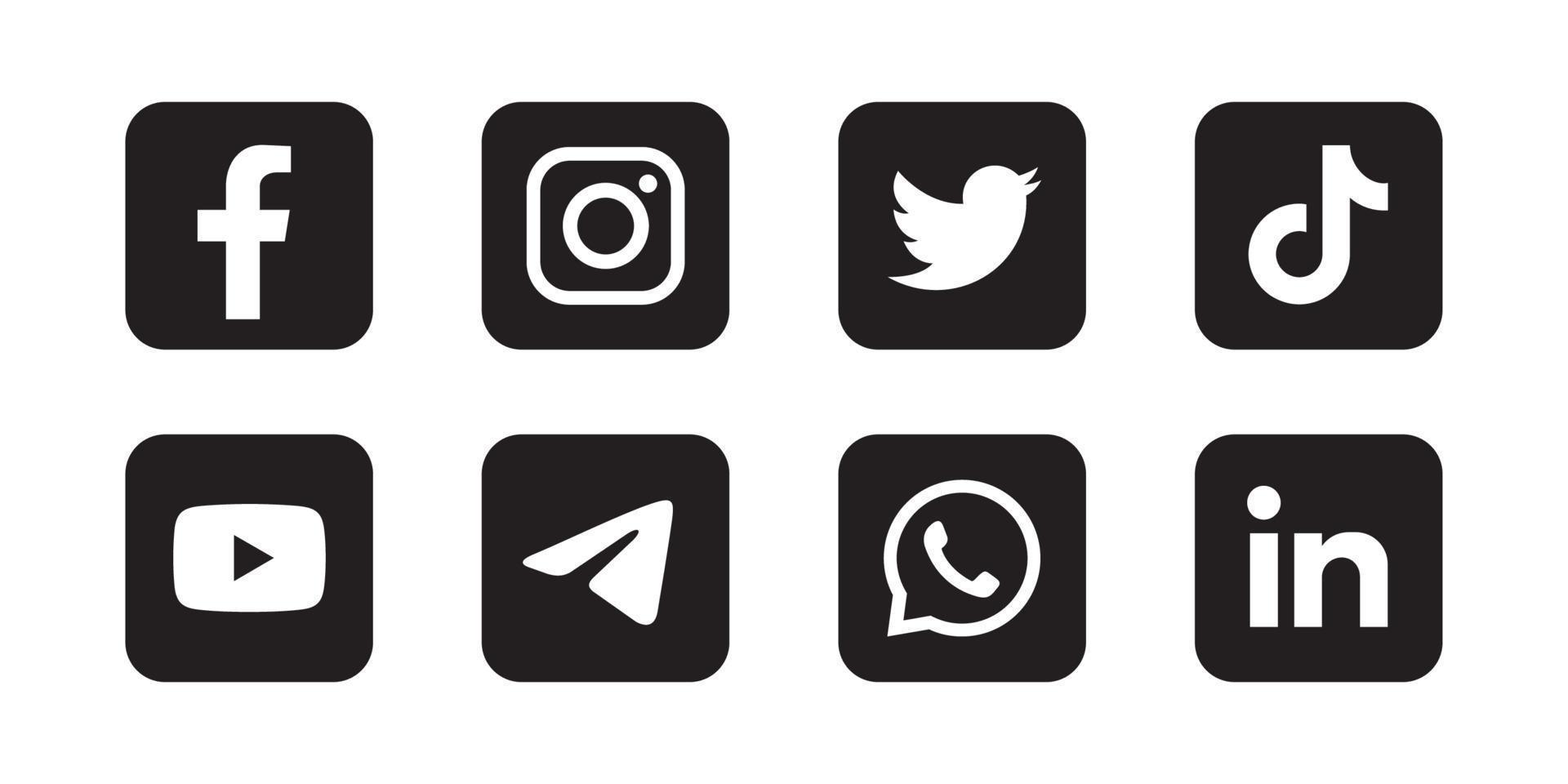 Set von Social-Media-Symbolen in schwarzem Hintergrund vektor