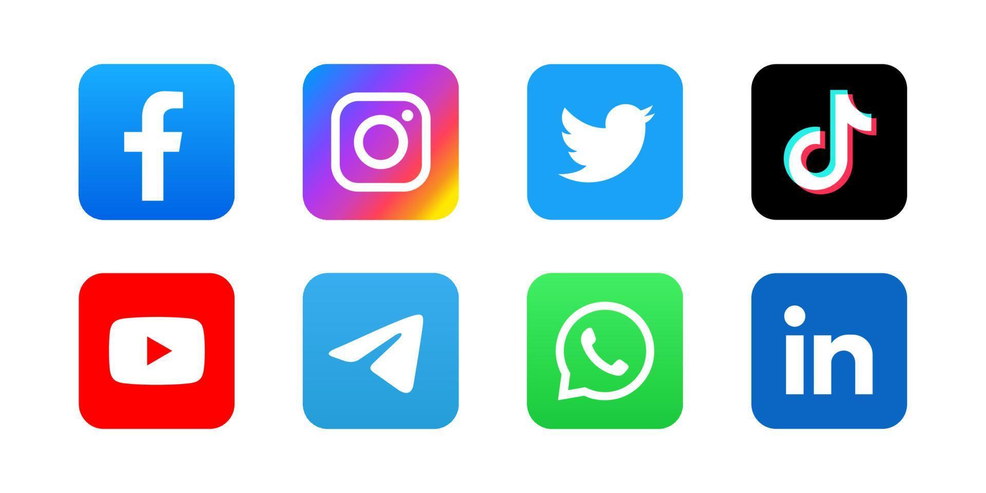 uppsättning fyrkantiga sociala medier ikon i färg bakgrund vektor