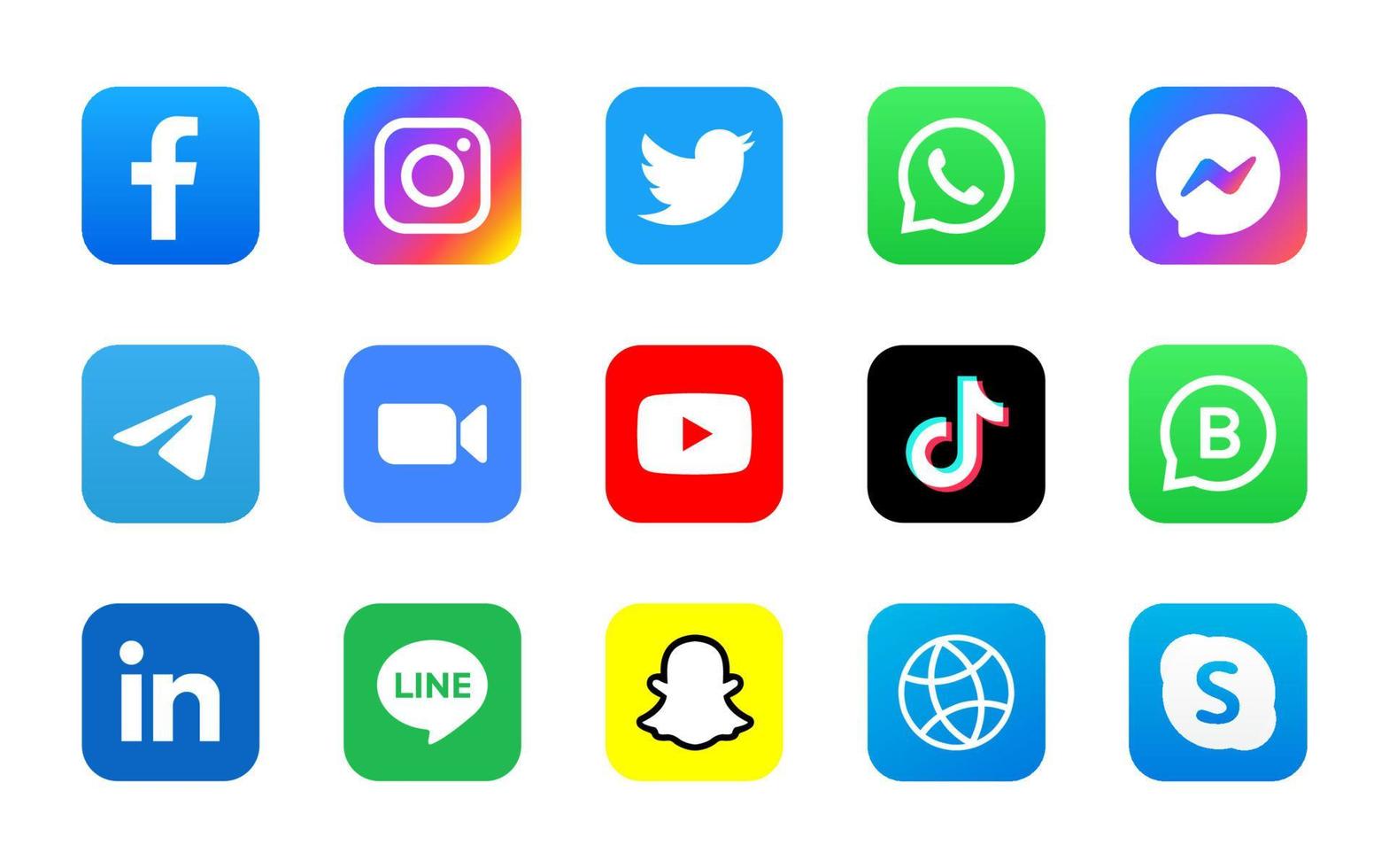 Set aus quadratischem Social-Media-Logo in farbigem Hintergrund vektor