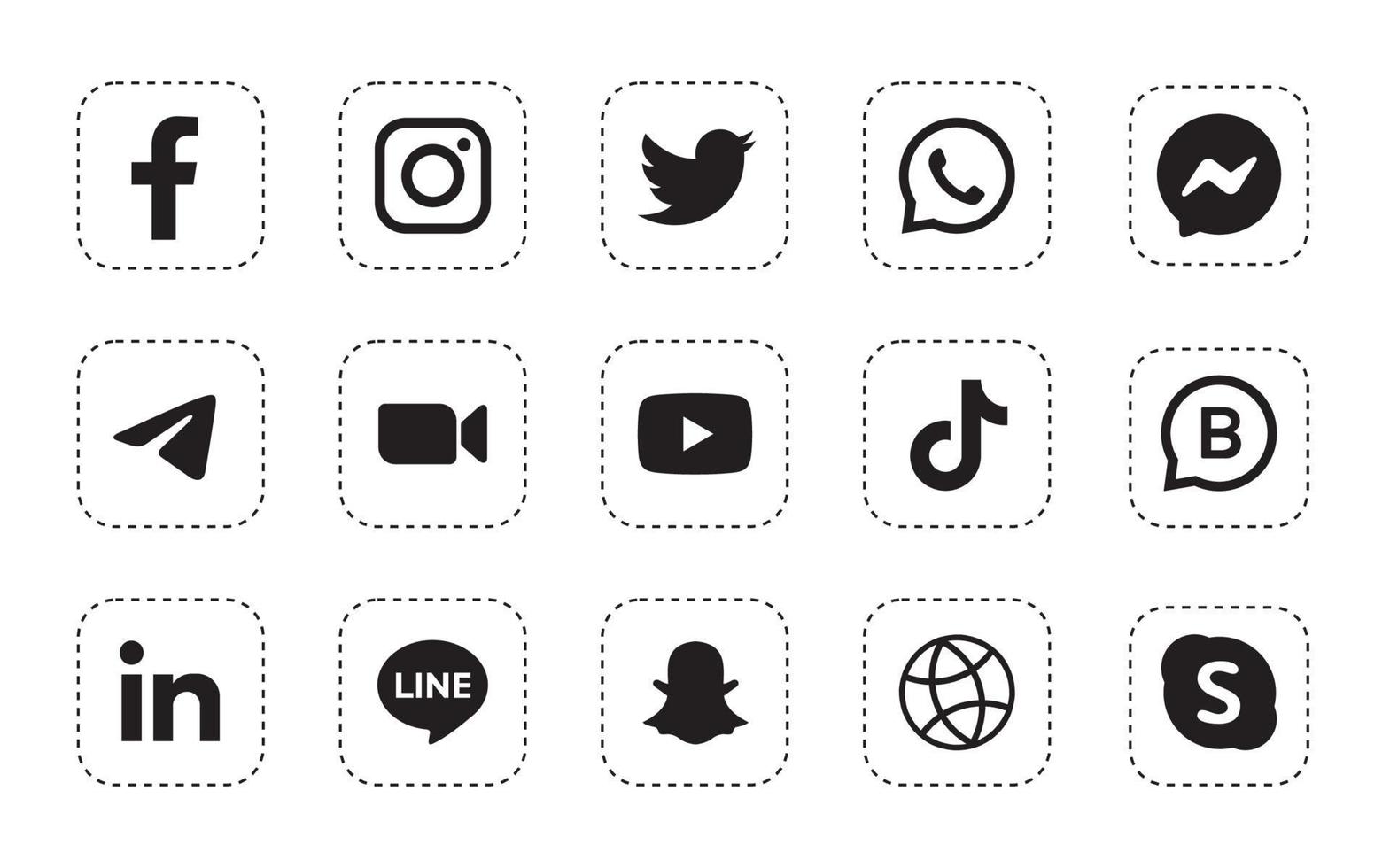 uppsättning fyrkantiga sociala medier logotyp i vit bakgrund vektor
