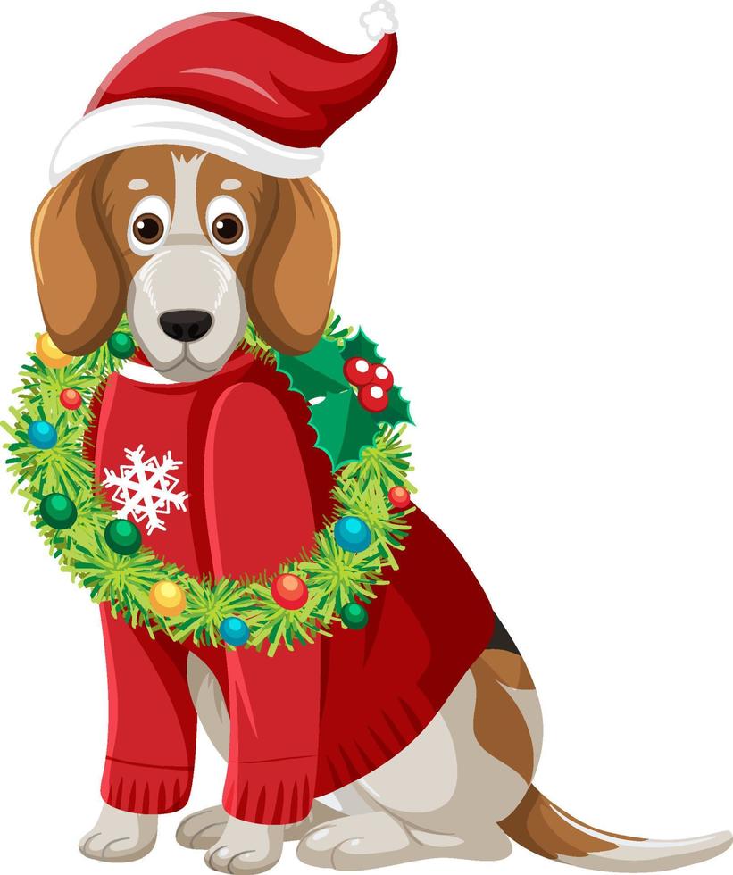 beagle hund bär jul hatt seriefigur vektor