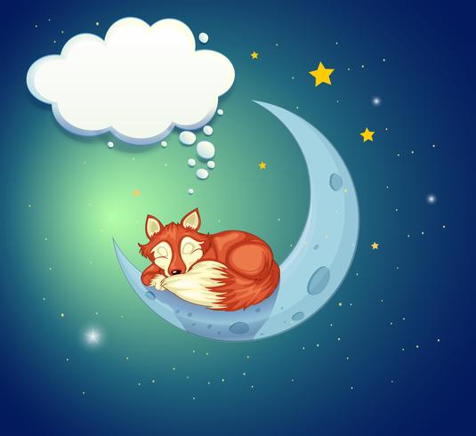 Ein Fuchs, der über dem Mond schläft vektor