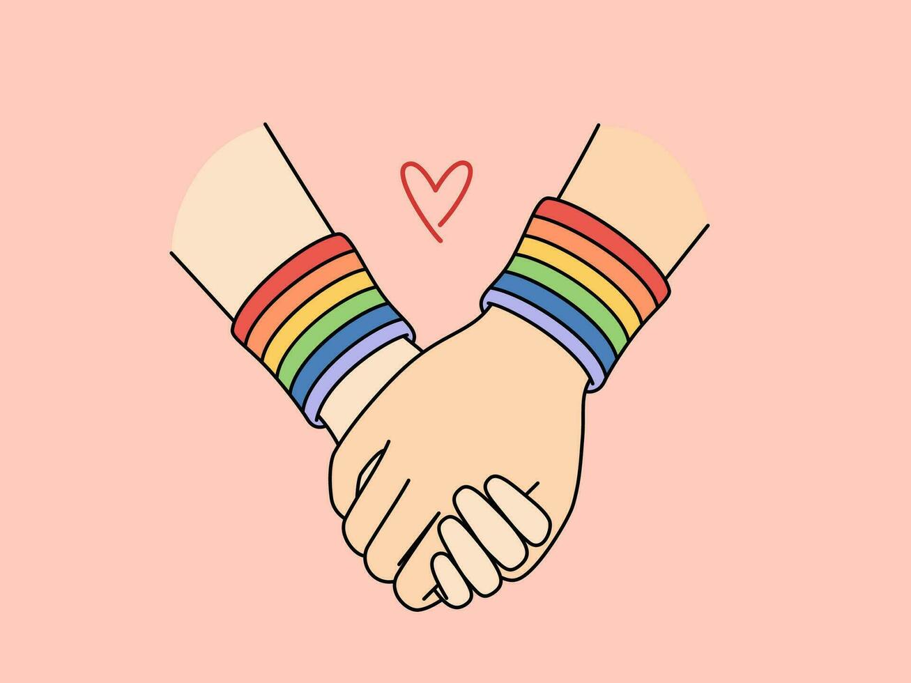 innehav händer med HBTQ armband symboliserar kärlek mellan bögar eller lesbiska eller tolerans mot lgbtq gemenskap. begrepp av sexuell frihet och skydd av rättigheter av HBTQ människor i månad av stolthet vektor