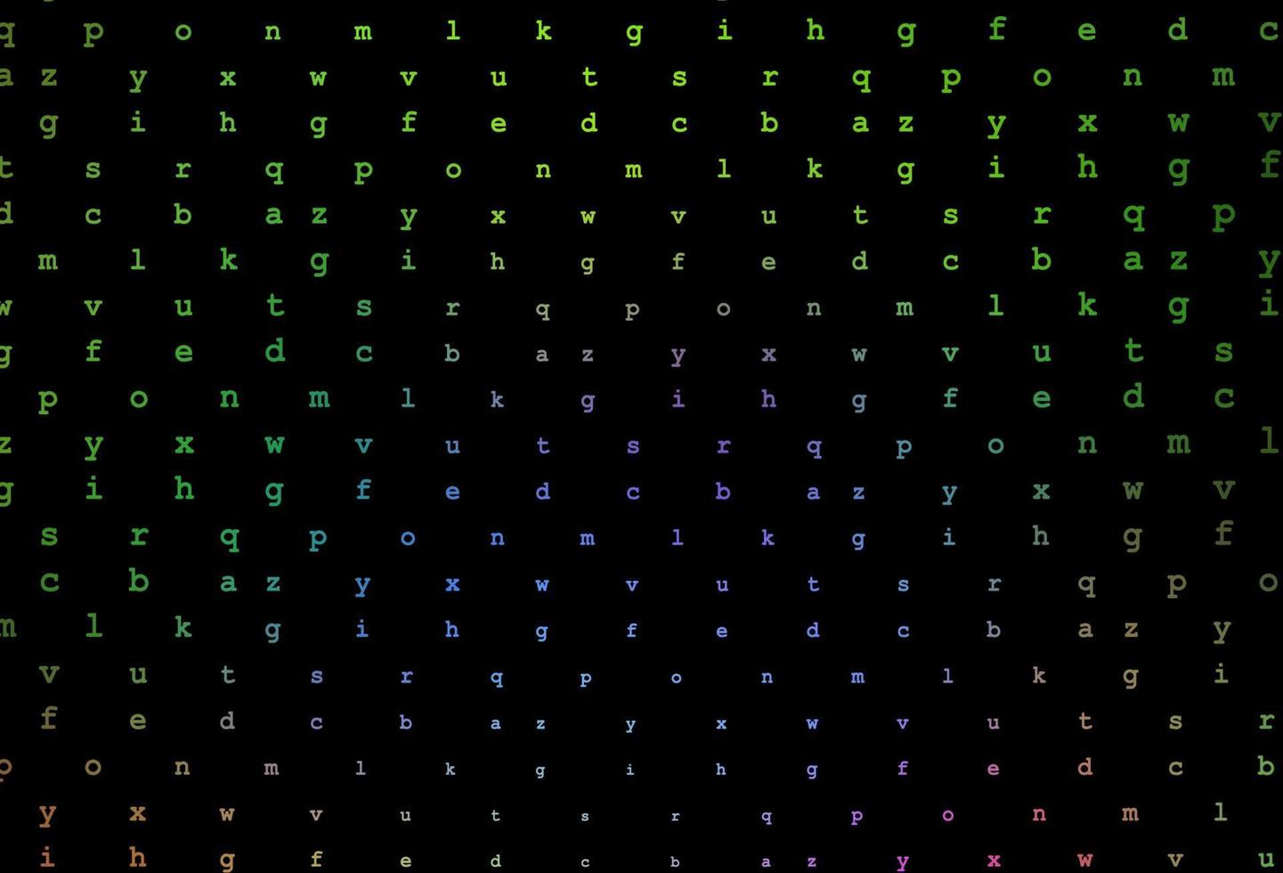 dunkle mehrfarbige, regenbogenfarbene Vektorvorlage mit isolierten Buchstaben. vektor