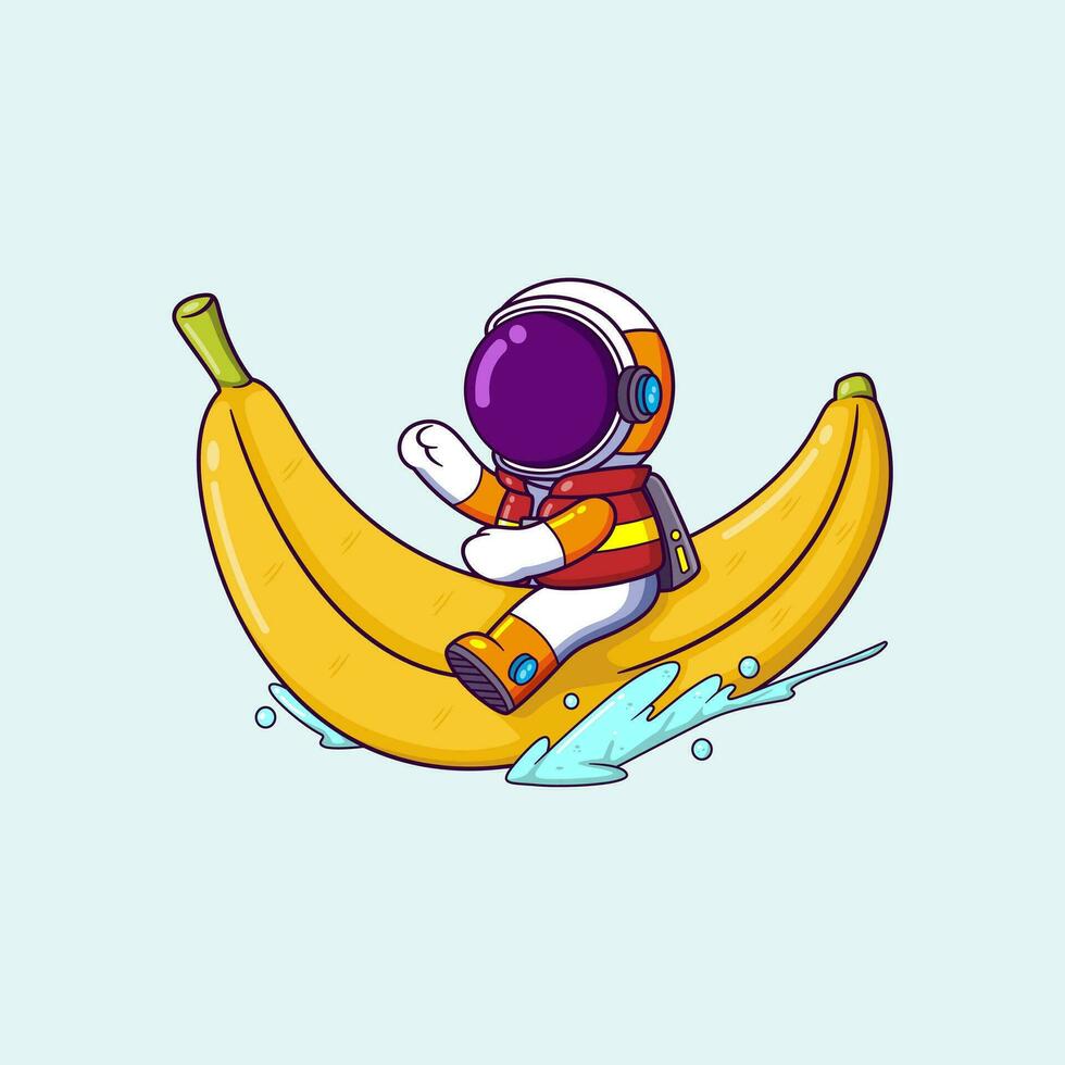 glücklich Astronaut Reiten ein Banane Boot. Wissenschaft Urlaub Symbol Konzept vektor