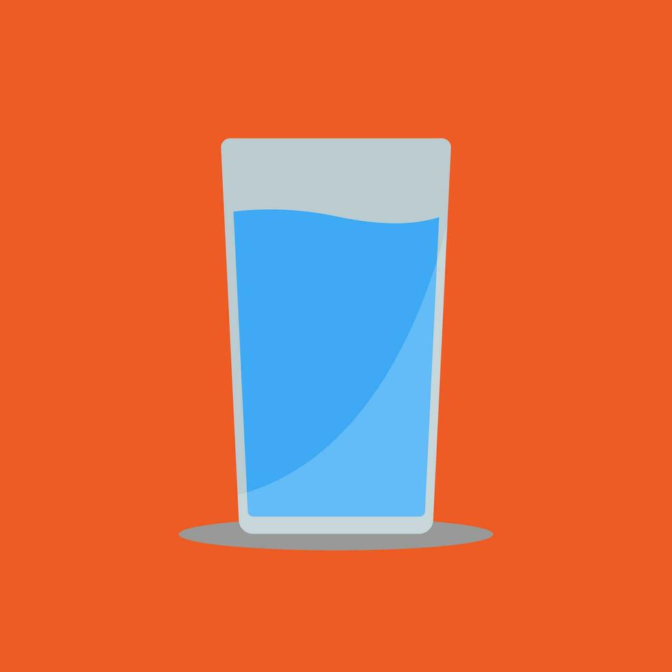 Vektor Illustration Blau Wasser Glas auf das Orange Hintergrund eben Design mit Schatten, Flüssigkeit rein Trinken Wasser zum Gesundheit nach Essen oder trainieren, editierbar Objekt gestalten Kopieren Raum zum Individuell Text