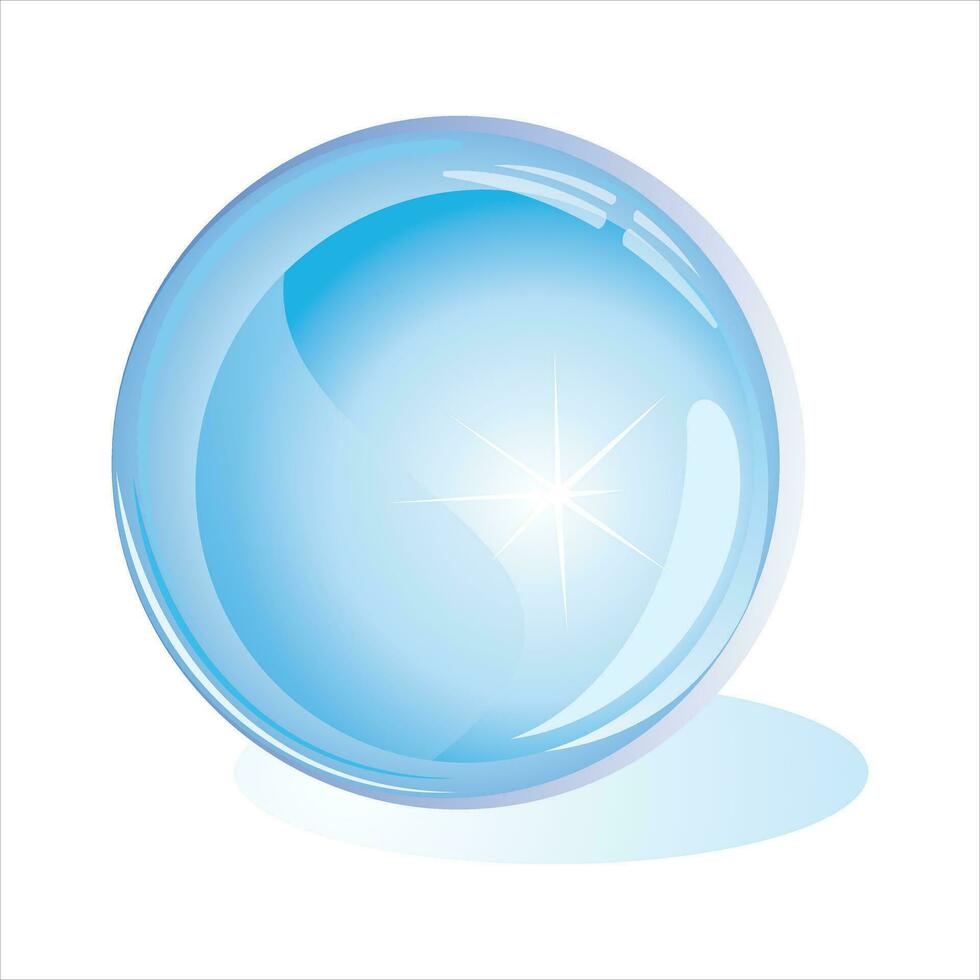 realistisk 3d glas boll på ljus bakgrund. färsk blå Färg med ljus reflektioner. vit bakgrund vektor