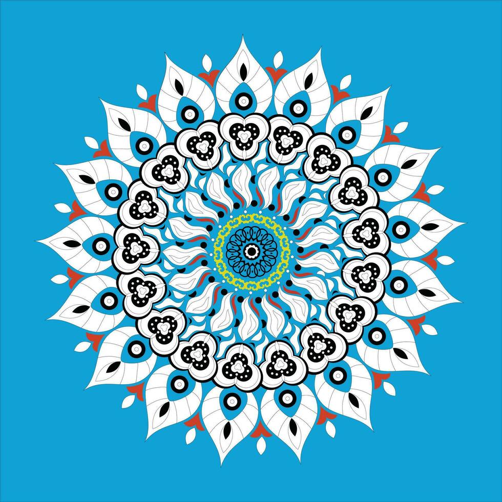 kreisförmig Muster im das bilden von ein Mandala zum Henna, mehndi, Tätowierung, Dekoration. Vektor Hand gezeichnet Gekritzel Mandala. ethnisch Mandala mit bunt Stammes- Ornamente.