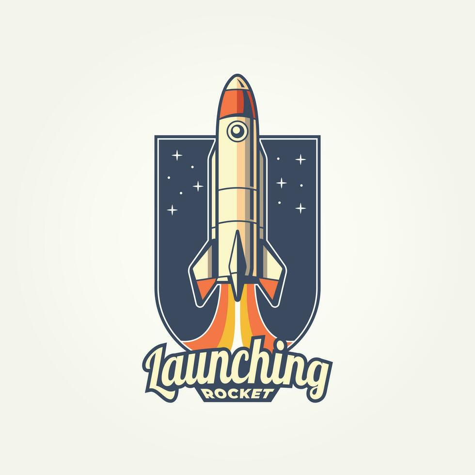 Starten Rakete Jahrgang Abzeichen Logo Vorlage Vektor Illustration Design. retro futuristisch, Raum, Innovation Emblem Logo Konzept