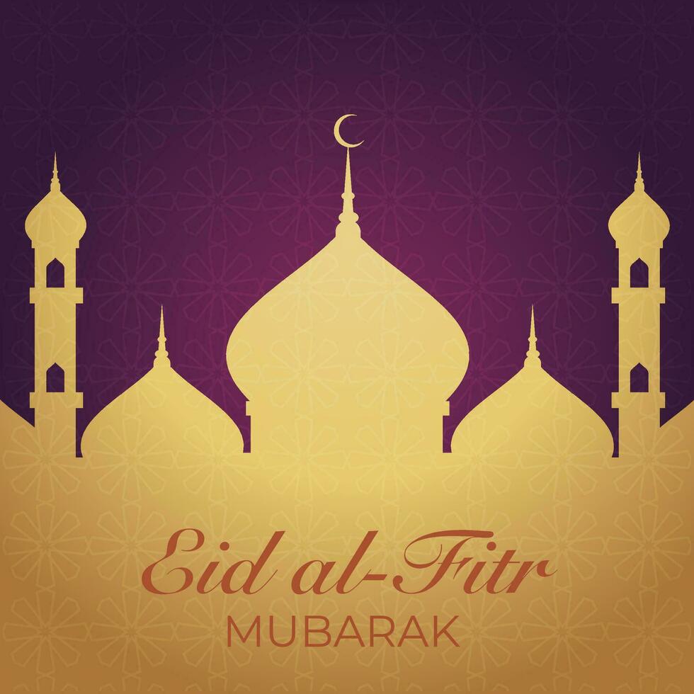 eid al-fitr mubarak hälsning kort med moské silhuett vektor illustration