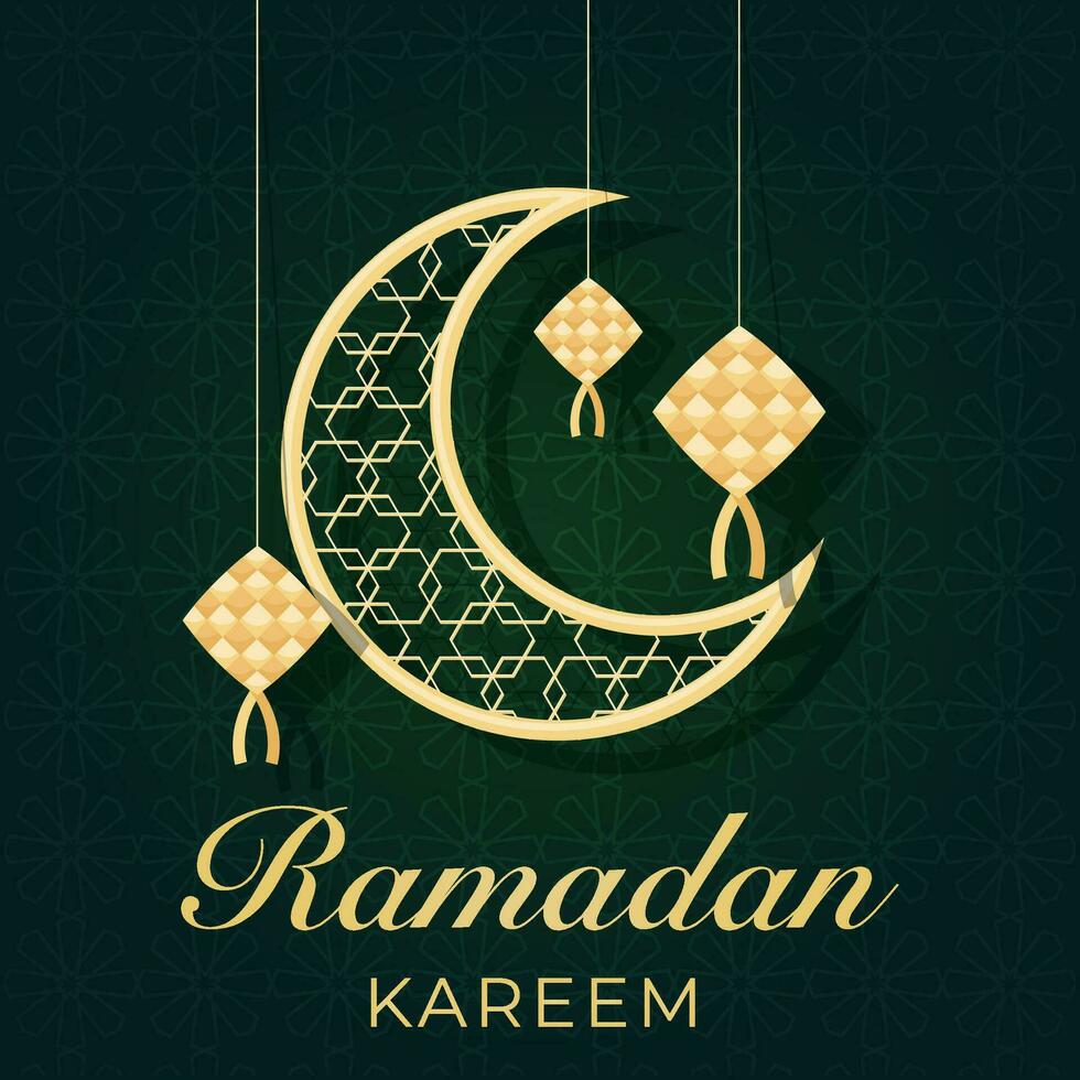 ramadan kareem hälsning kort med guld och svart bakgrund vektor