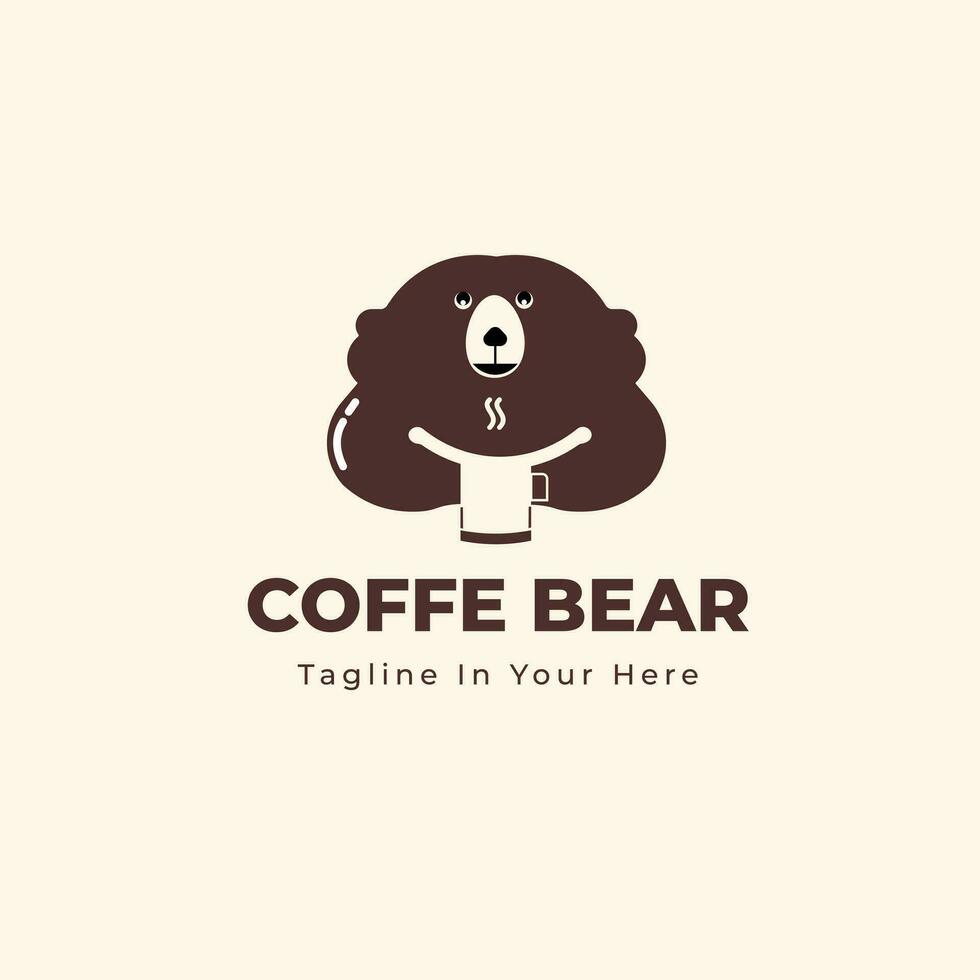 kaffe design logotyp med en bild av en Björn dricka kaffe i hans hand vektor