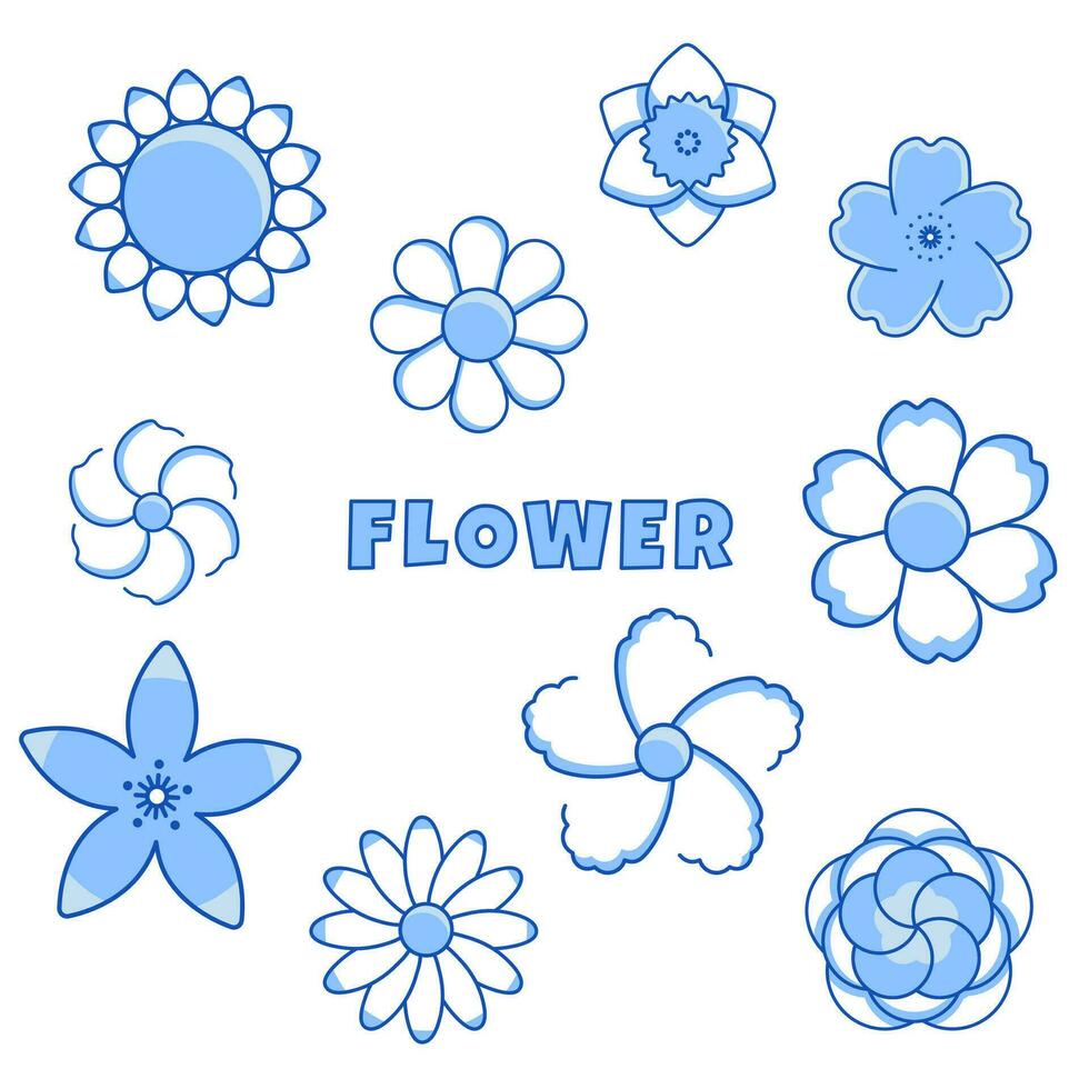 enkel blomma ikon uppsättning samling vektor
