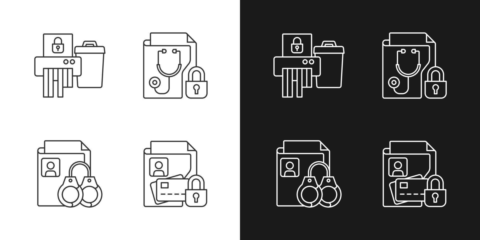 Lineare Symbole für die Informationsempfindlichkeit, die für den dunklen und hellen Modus festgelegt sind vektor