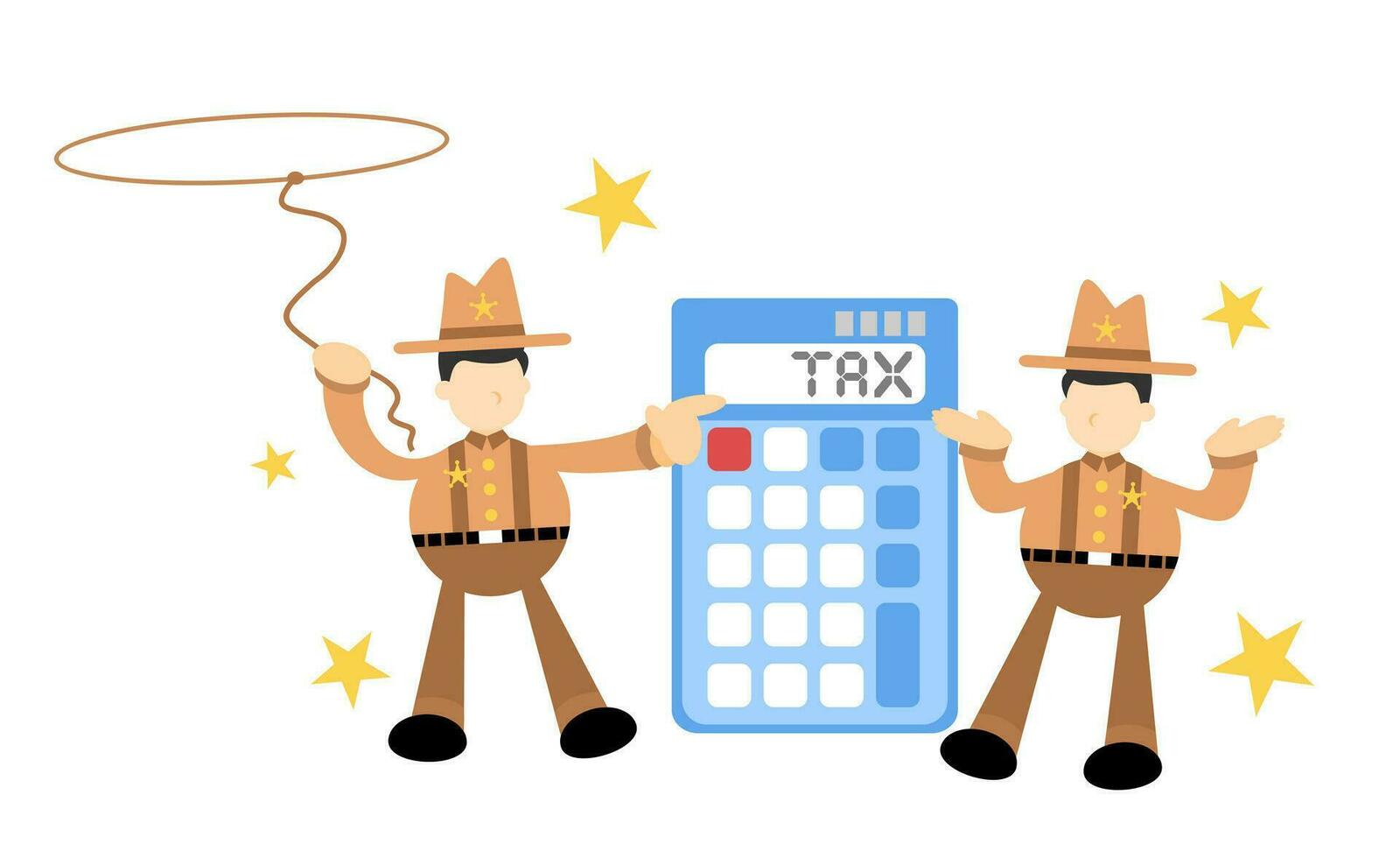 Cowboy Amerika und Taschenrechner Finanzen Geld MwSt Karikatur Gekritzel eben Design Stil Vektor Illustration