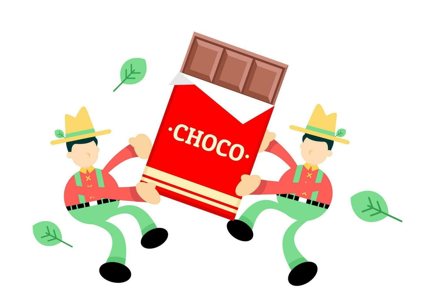 Farmer Mann Landwirtschaft und Schokolade Süßigkeiten Bar Snack Karikatur Gekritzel eben Design Stil Vektor Illustration
