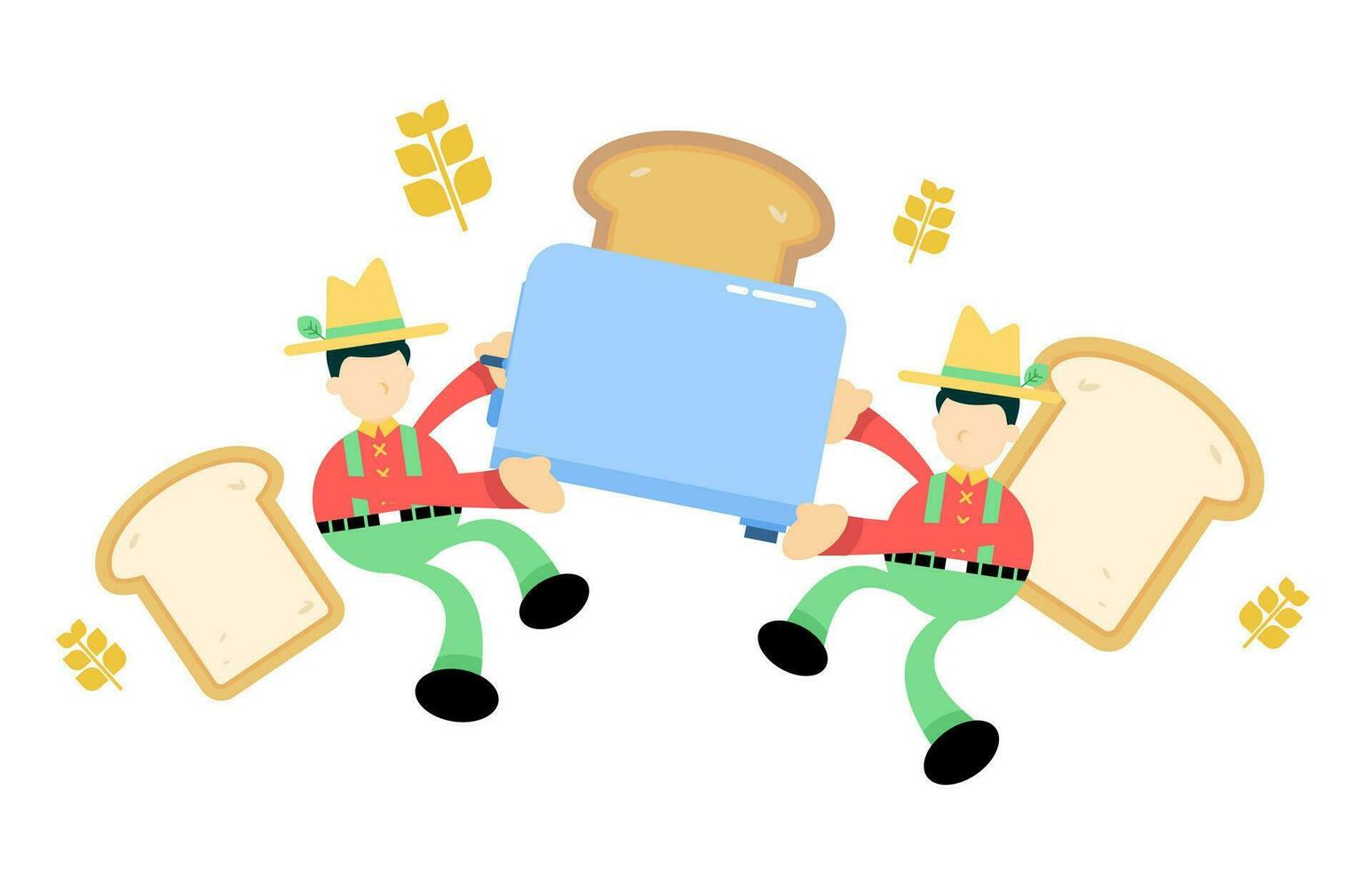 Farmer Mann Landwirtschaft und Brot Toast Hersteller Karikatur Gekritzel eben Design Stil Vektor Illustration