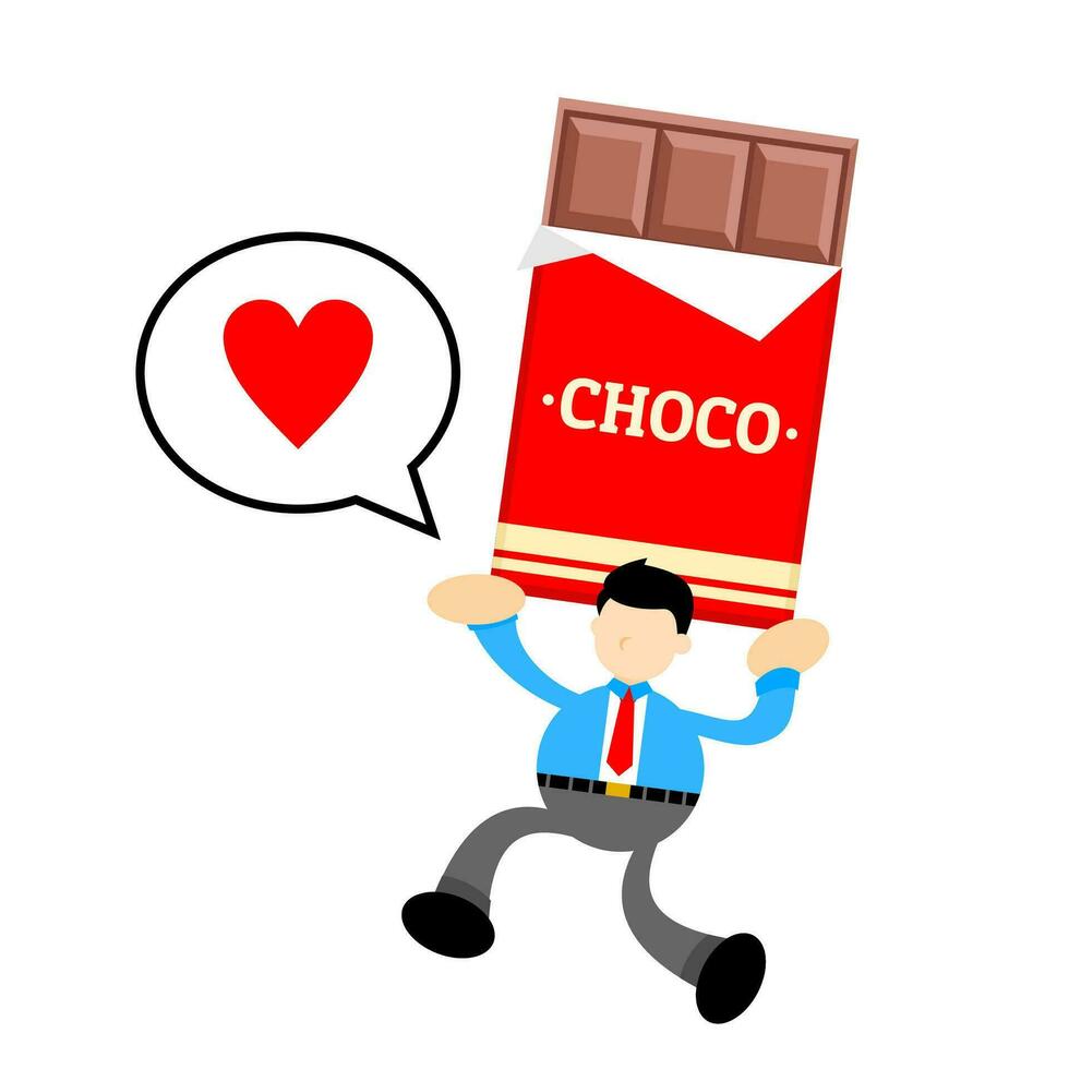 affärsman arbetstagare och choklad godis bar mellanmål tecknad serie klotter platt design stil vektor illustration