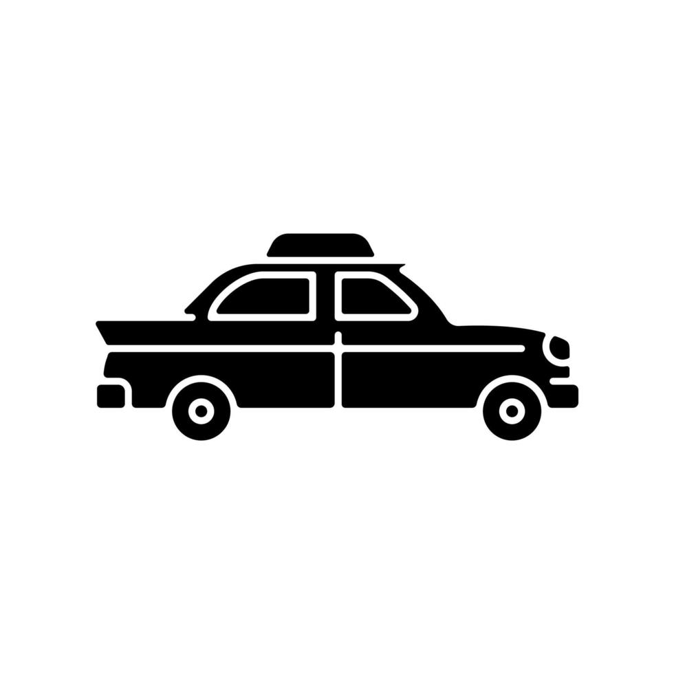 Retro-Taxi-Auto schwarze Glyphe-Symbol vektor
