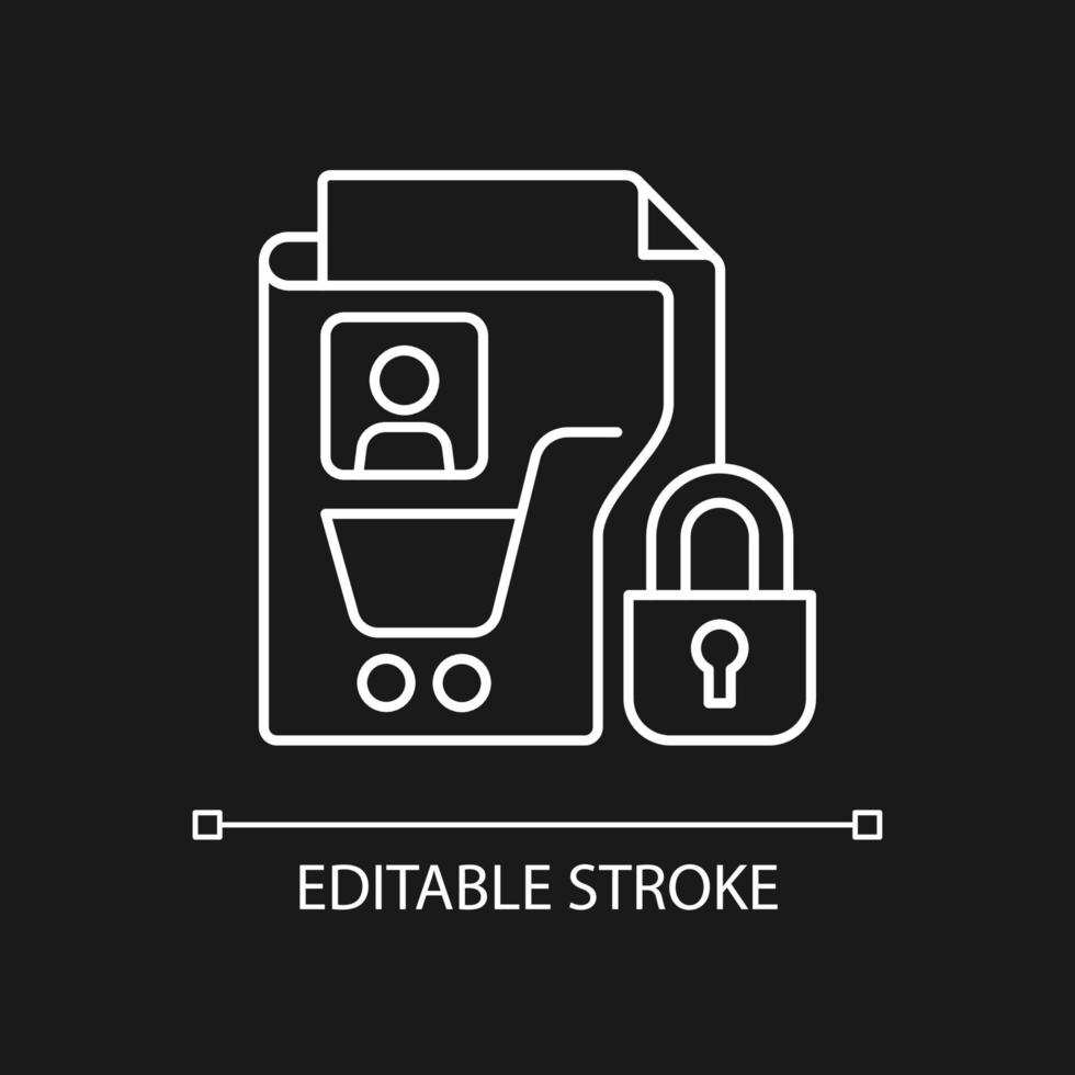 konsumentdatasekretess vit linjär ikon för mörkt tema vektor
