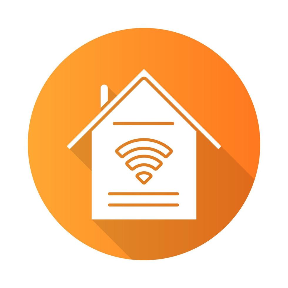 Smart Home verfügt über ein orangefarbenes flaches Design mit langem Schatten-Glyphensymbol vektor