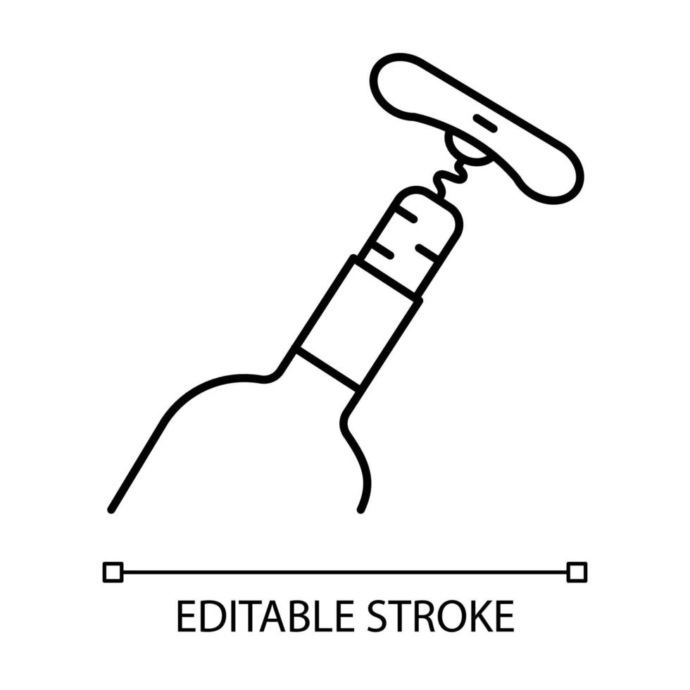 flaska med kork och korkskruv linjär ikon vektor