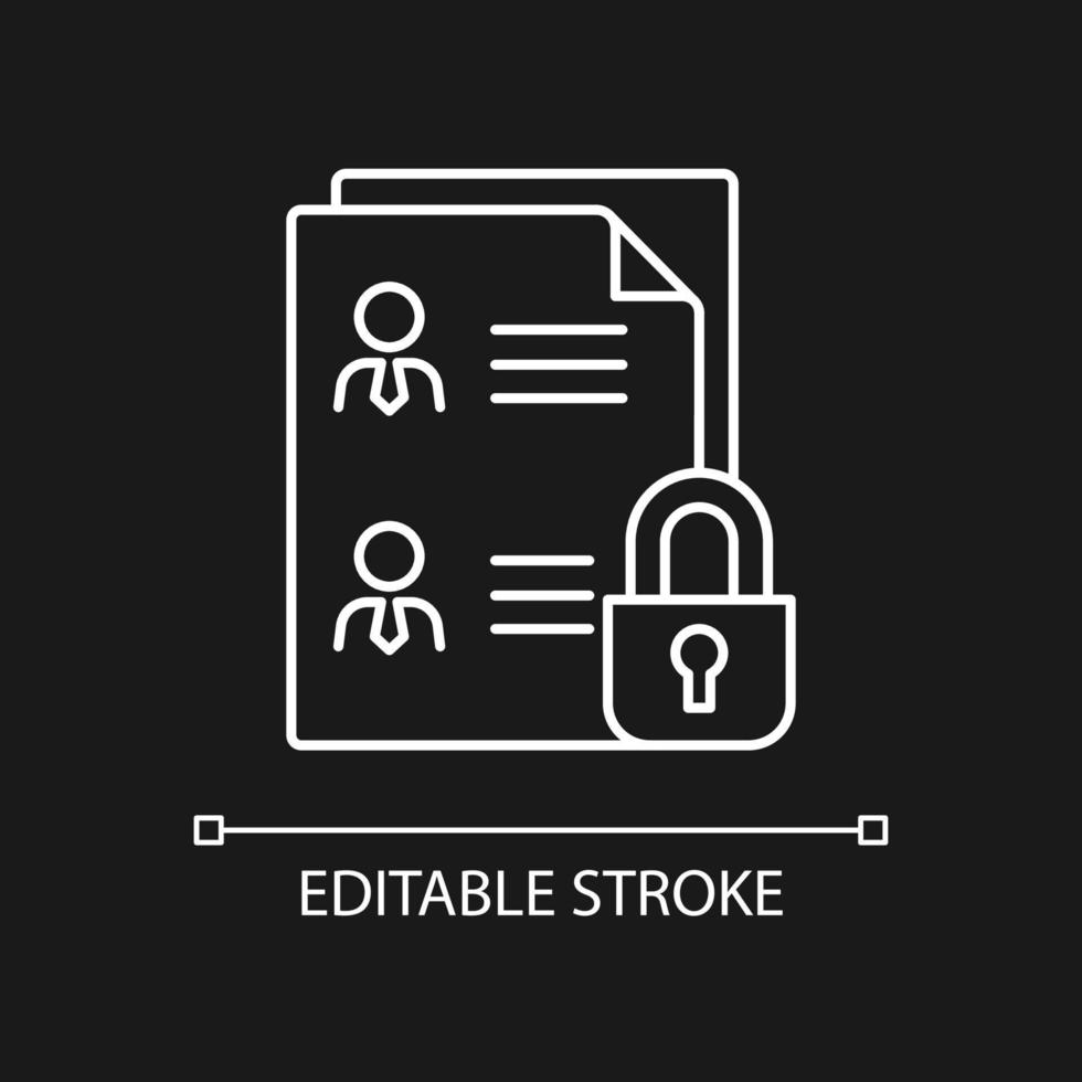 Mitarbeiterdatenschutz weißes lineares Symbol für dunkles Thema vektor