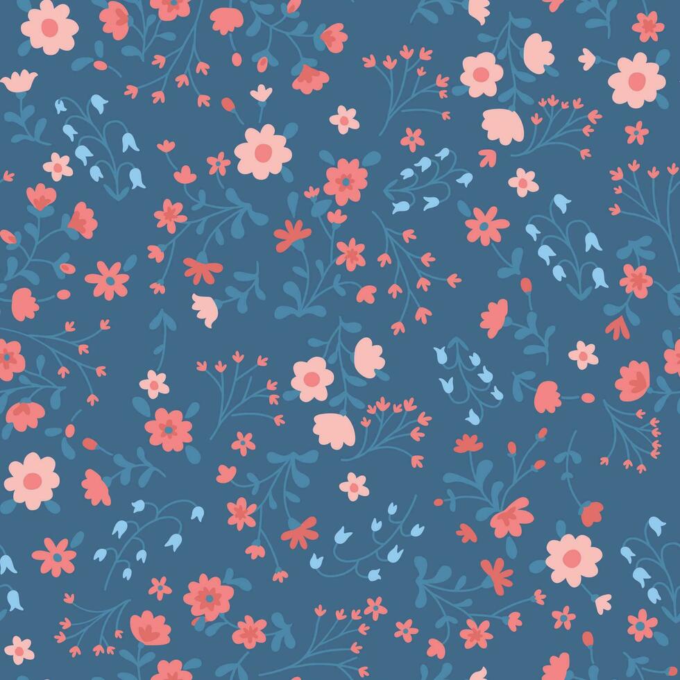 nostalgisch retro groovig bunt Blume nahtlos Muster auf Blau Hintergrund vektor