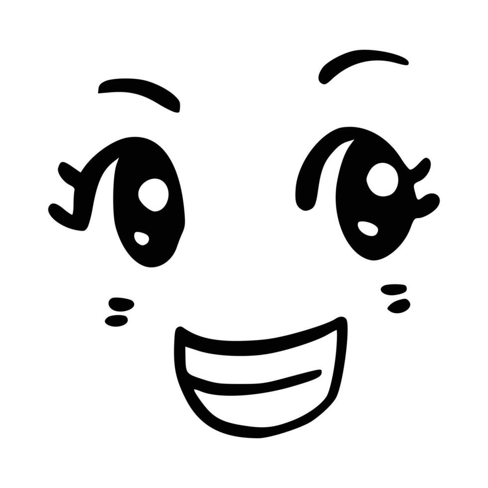 kawaii's söt ansikte. manga-stil ögon och mun. rolig tecknad serie japansk uttryckssymbol i annorlunda uttryck, mega stor uppsättning. uttryck anime karaktär och uttryckssymbol ansikte illustration. bakgrund. skriva ut. vektor