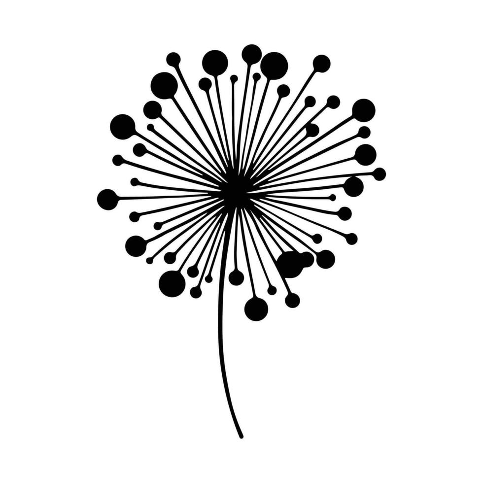 maskros blomma silhuetter. vår säsong blomning blowball blommor klotter vektor illustration. maskros fluffig natur silhuett