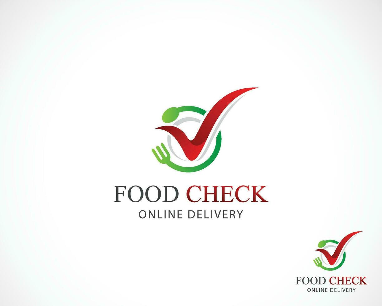 Essen prüfen Logo kreativ Design Konzept online Geschäft Lieferung Zeichen Symbol vektor