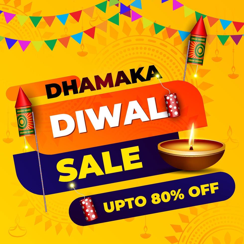 dhamaka diwali försäljning banner vektor illustration. diwali festival försäljning banner bakgrund design med gul bakgrund