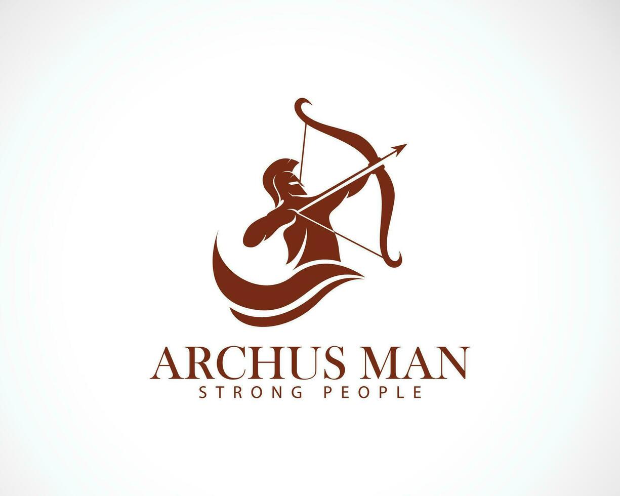 Bogenschießen Logo kreativ Vektor stark Mann Sport Design Kunst spartanisch Helm