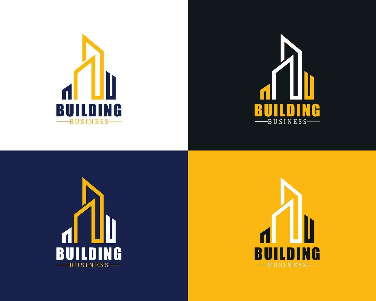 byggnad logotyp företag investera linje kreativ verklig egendom stad horisont vektor