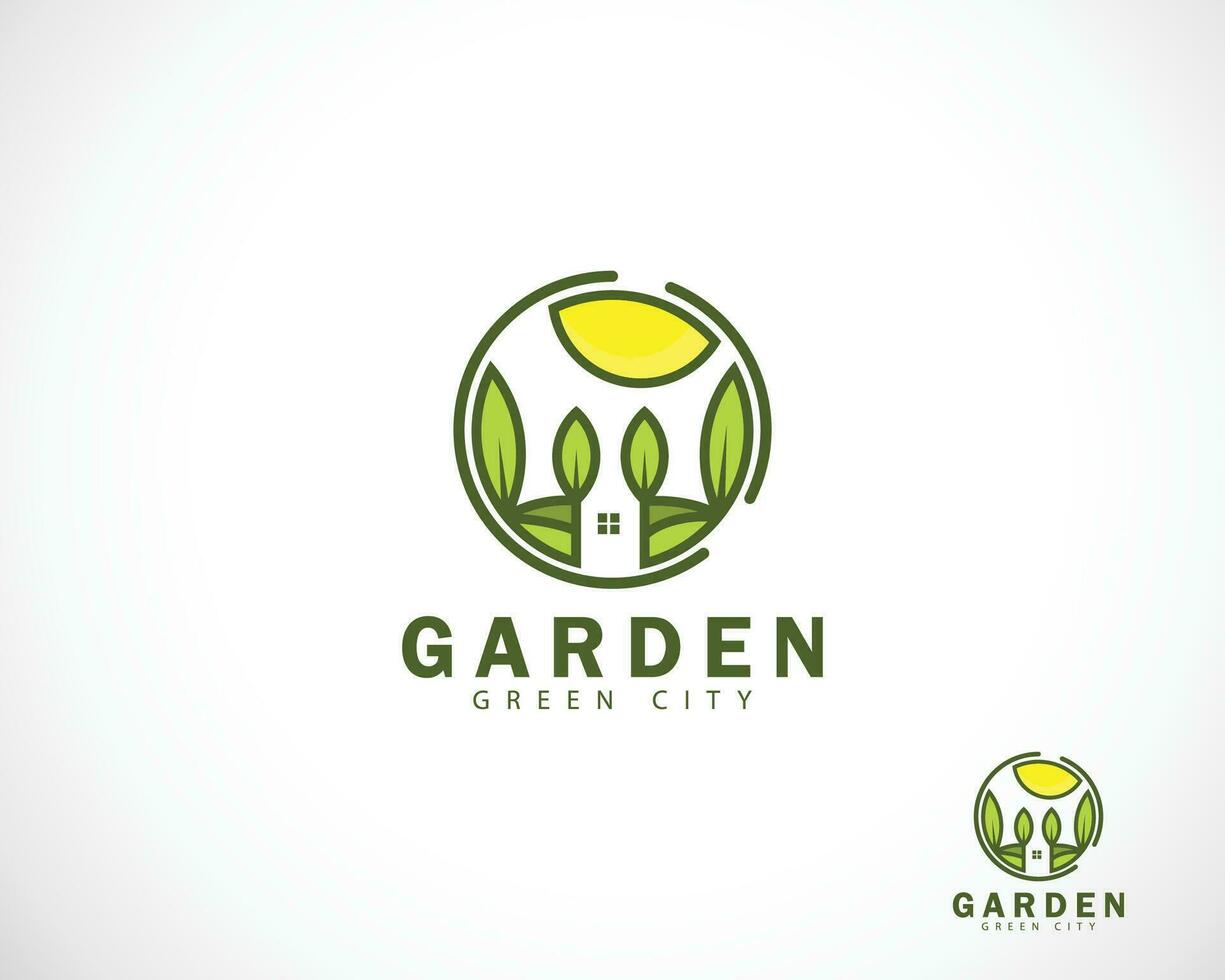 Garten Logo kreativ Bauernhof Logo Natur Blatt Landwirtschaft Zuhause Grün Haus vektor