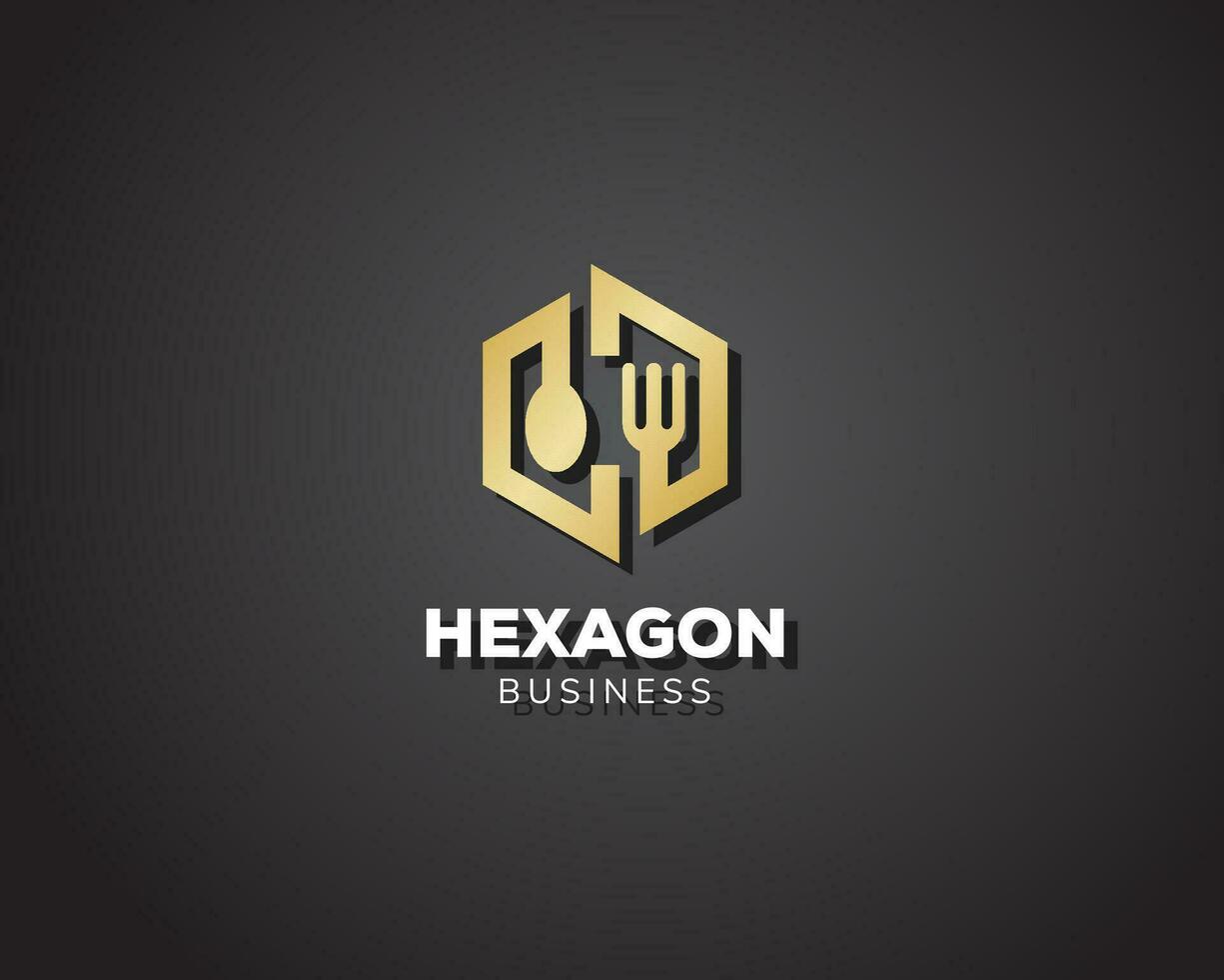 Hexagon Essen Logo kreativ Emblem Marke Linie Gold vektor