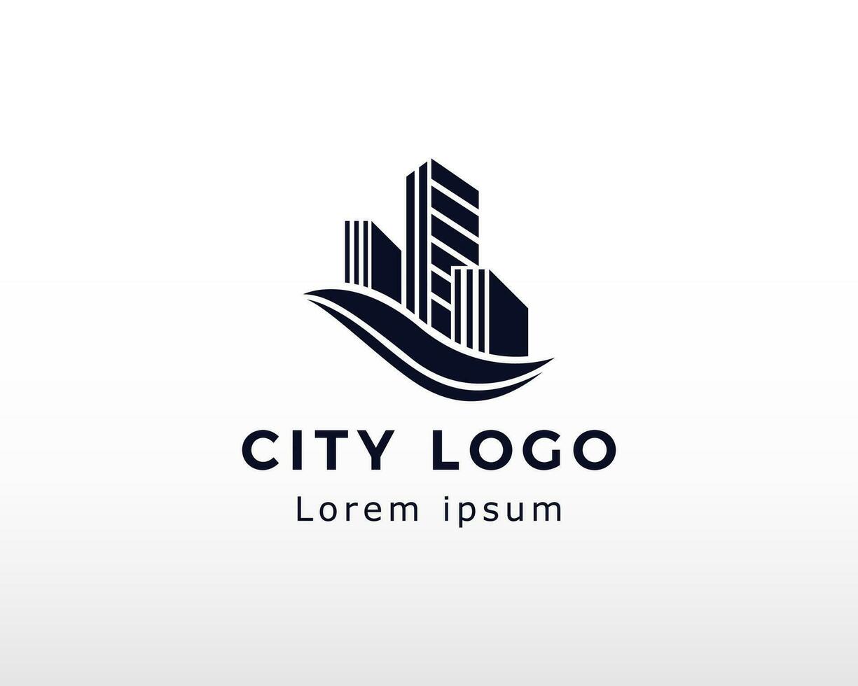 Stadt Logo Linie einfach Stadt Logo Gebäude Logo Horizont vektor