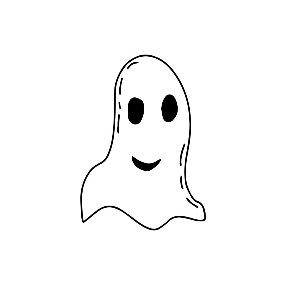 Ghost Doodle, Cartoon-Figur, Vektor, Halloween, isolierte Darstellung auf weißem Hintergrund, Färbung. vektor