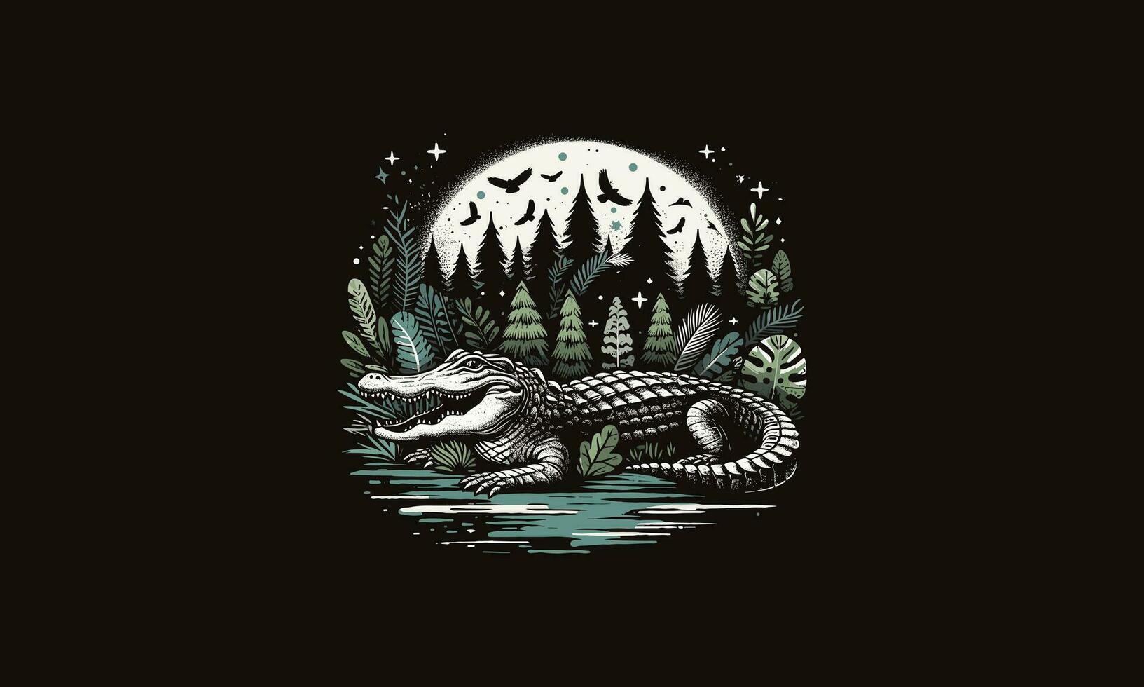 Kopf Krokodil auf Wald Vektor Illustration Kunstwerk Design